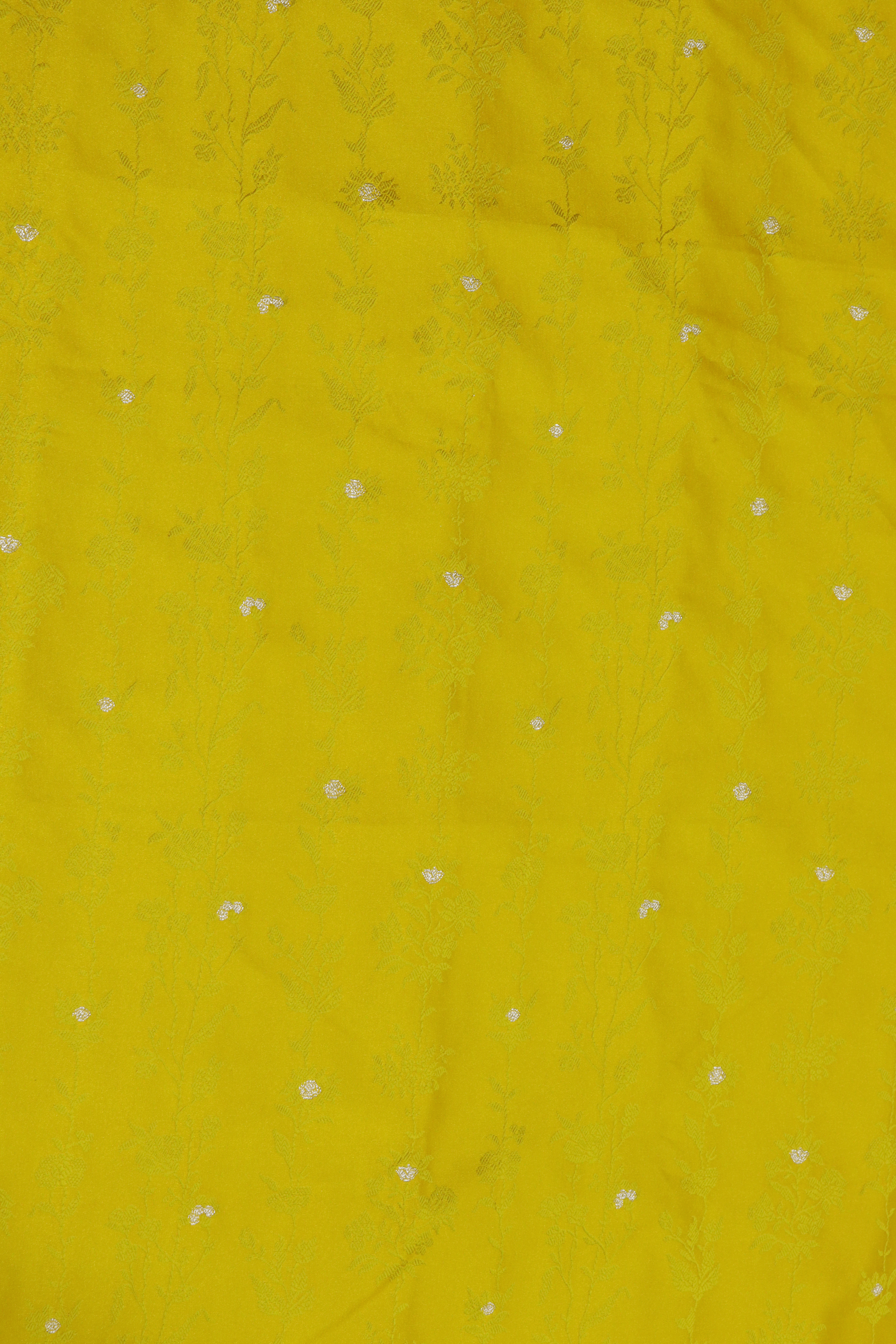 Yellow Banarasi Semi Silk Saree with Thread Weaving, Zari Butti & Woven Border
