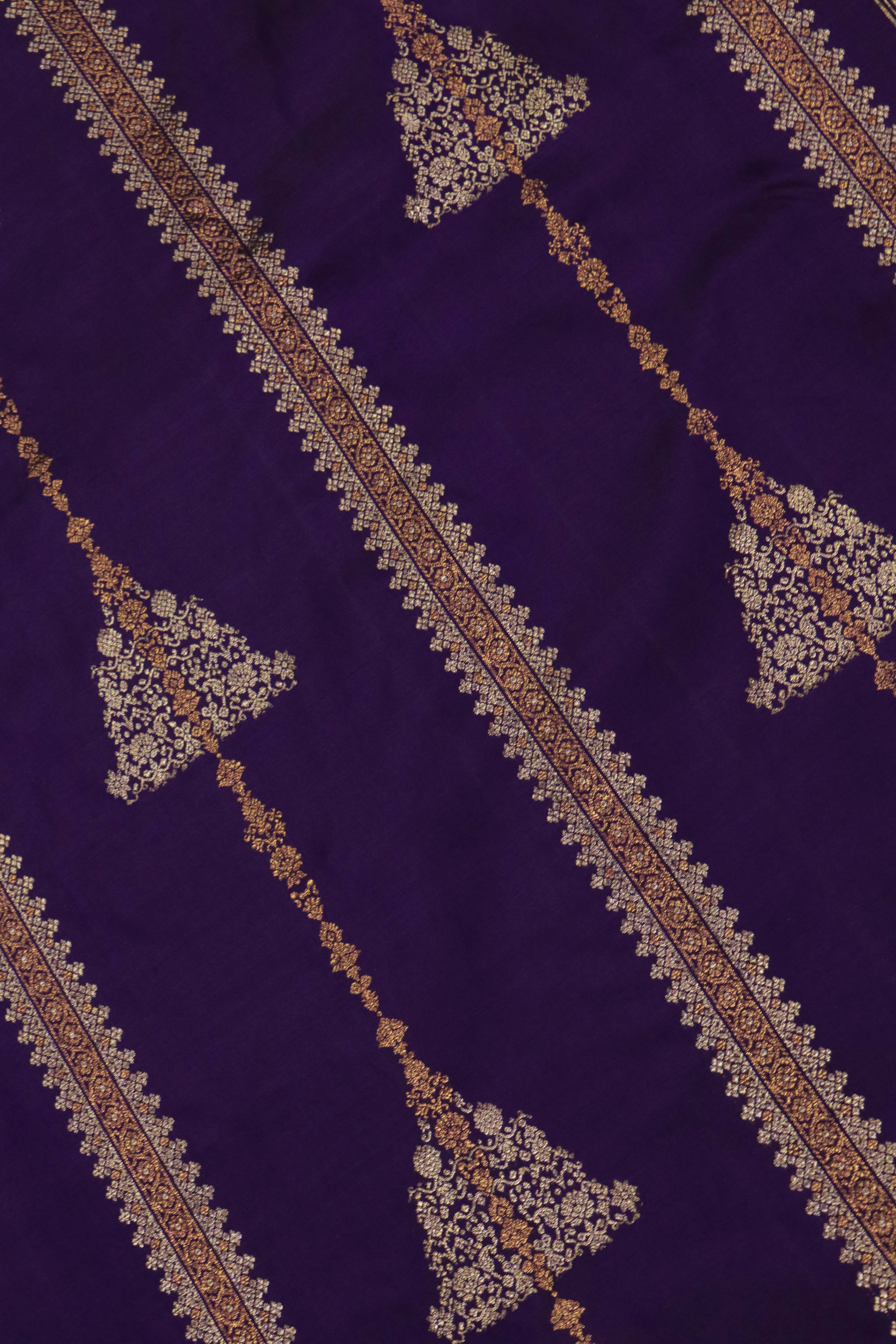 Purple Kanchivaram Silk Saree with Striped Weave
