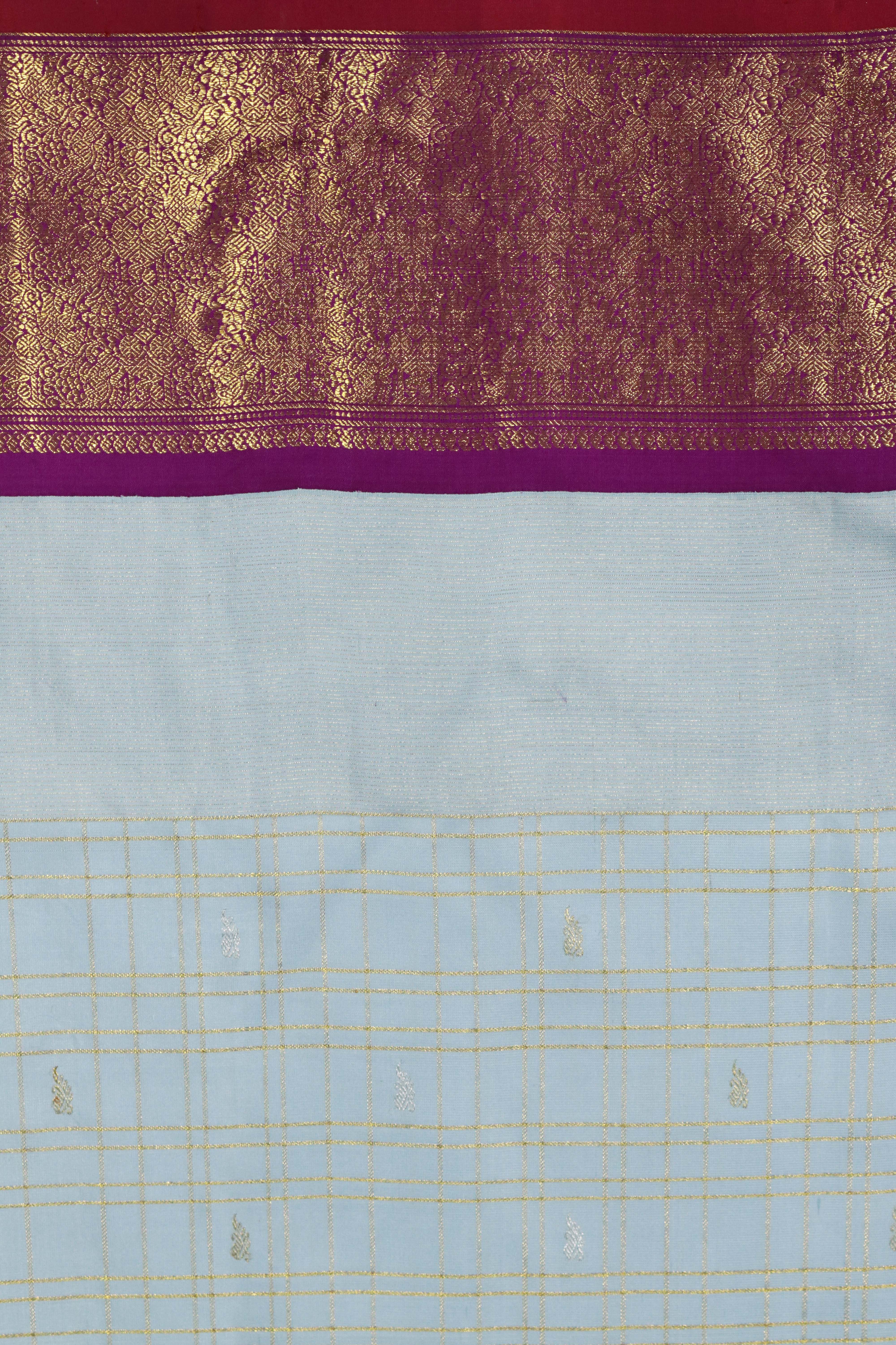 Sea Blue Kanchivaram Silk Saree with Contrast Border