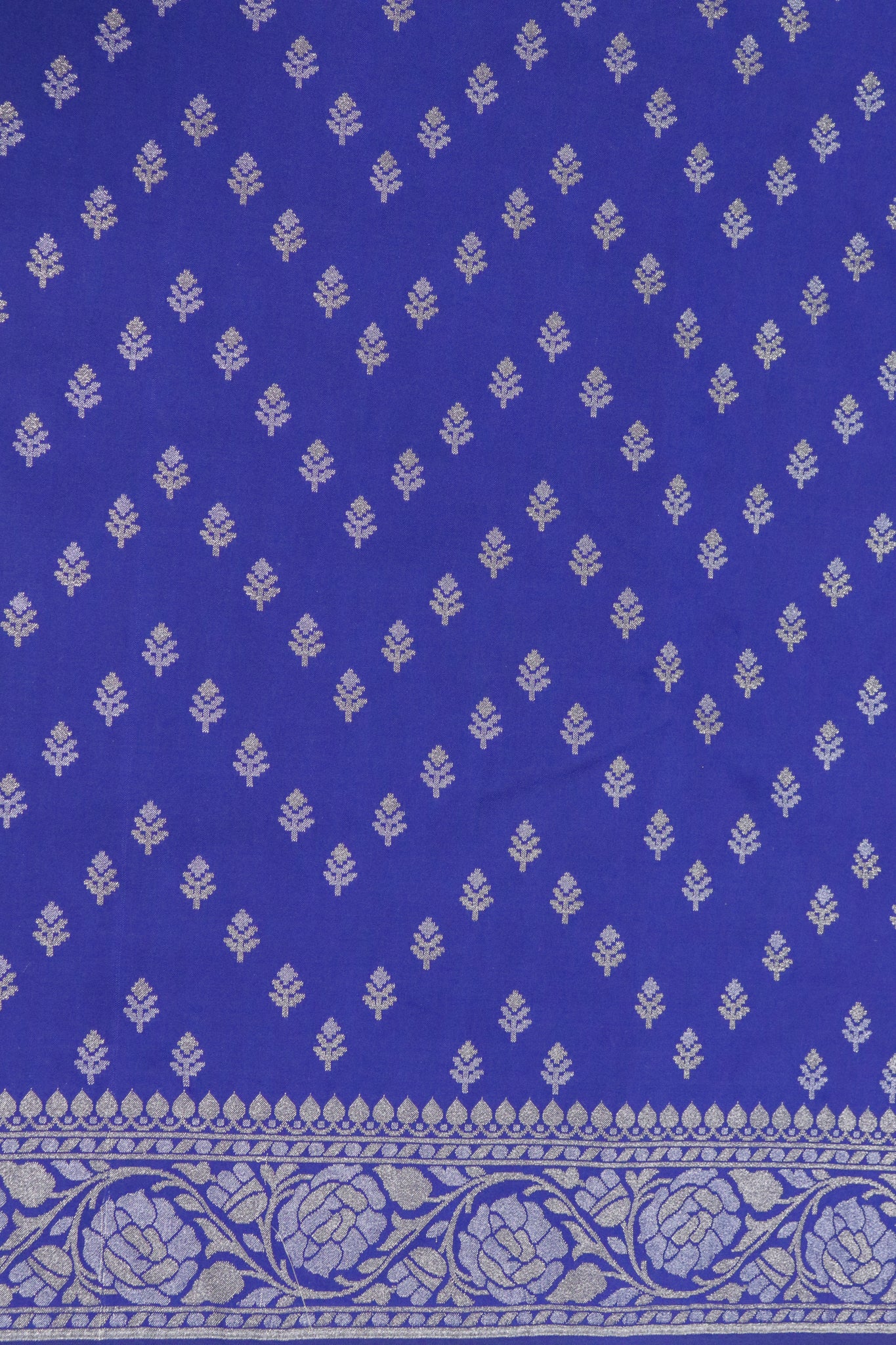 Royal Blue Banaras Semi Silk Saree with Silver & Gold Zari Work