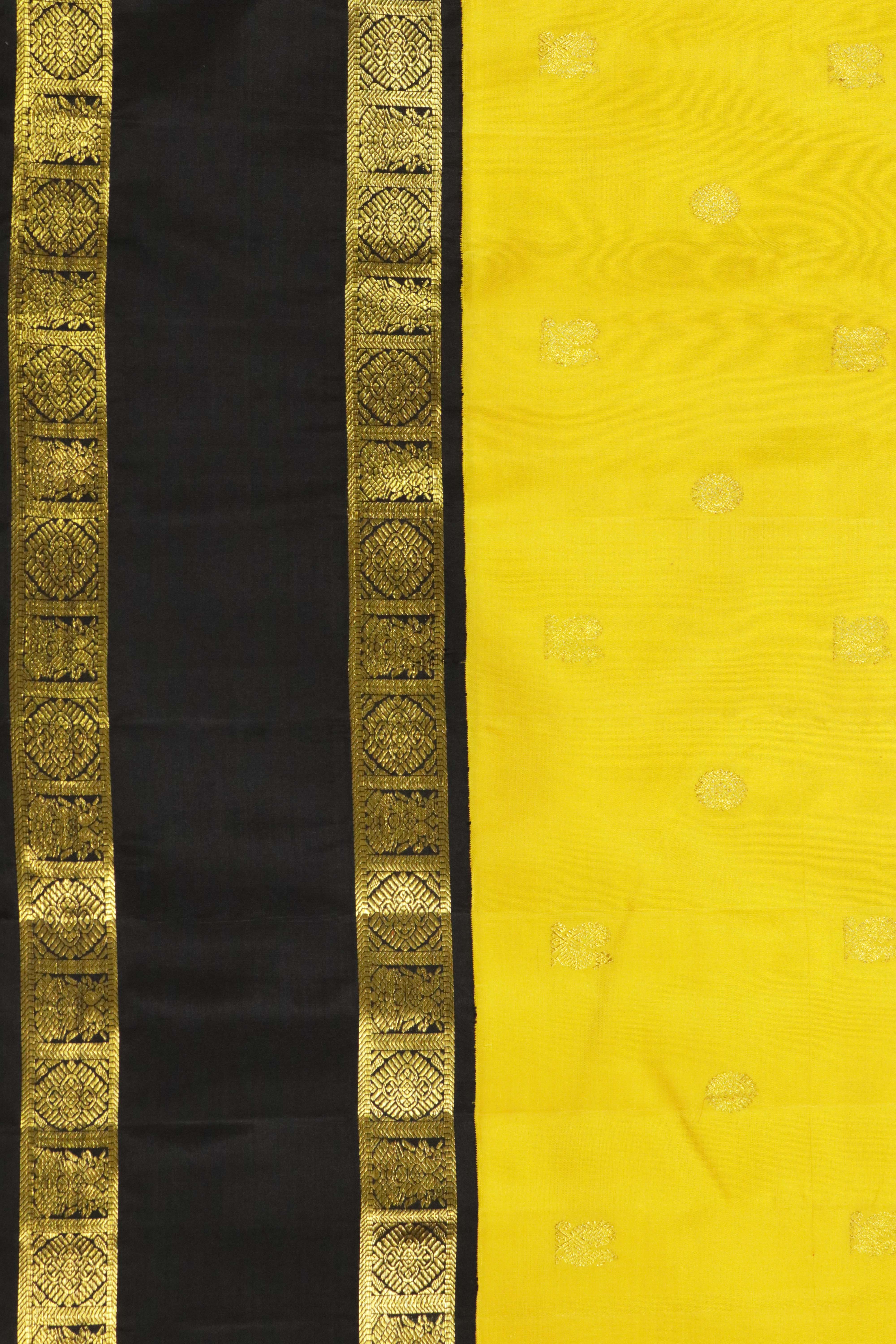 Yellow Kanchivaram Silk Saree with Black Retapet Border