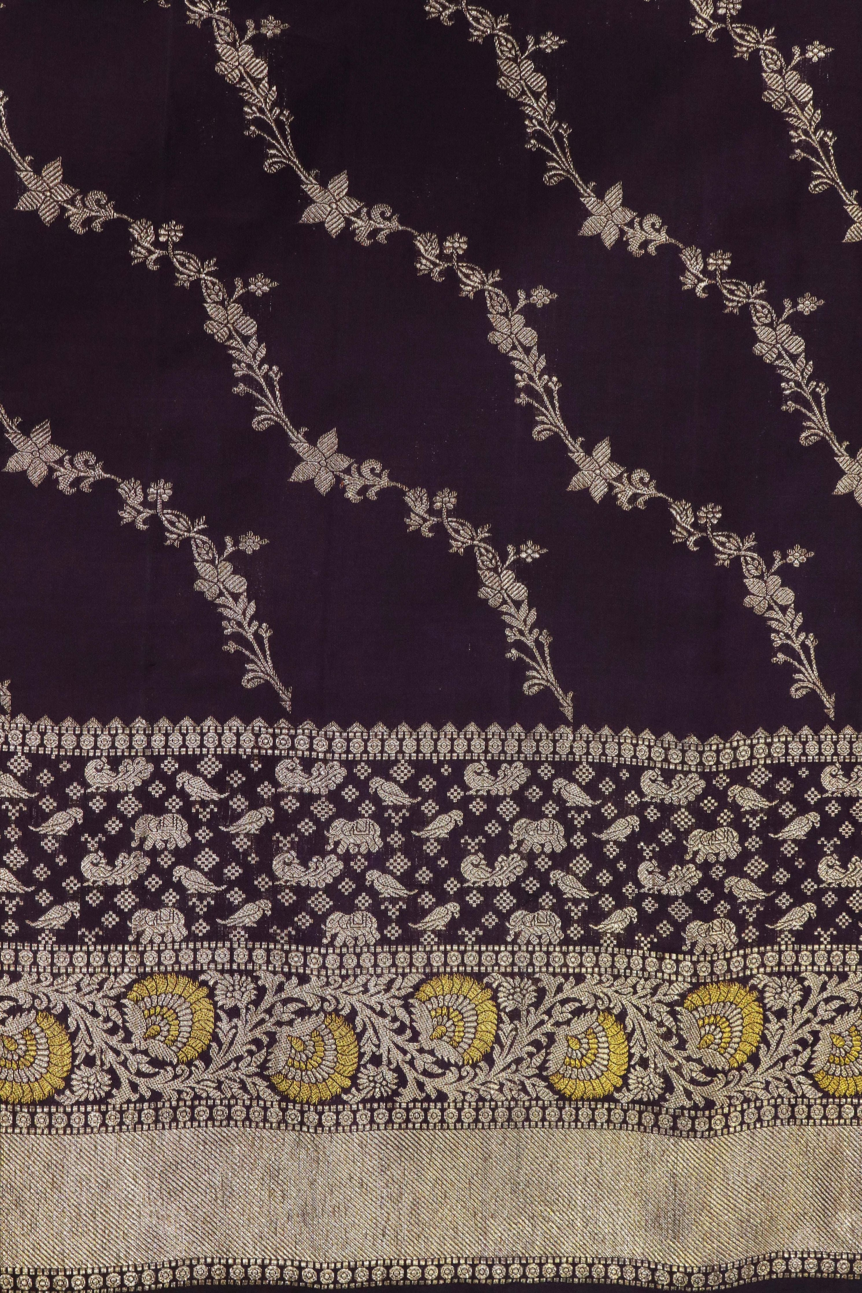Wine Kanchivaram Silk Saree with Zari Stripes and Fancy Border - Mokshaa