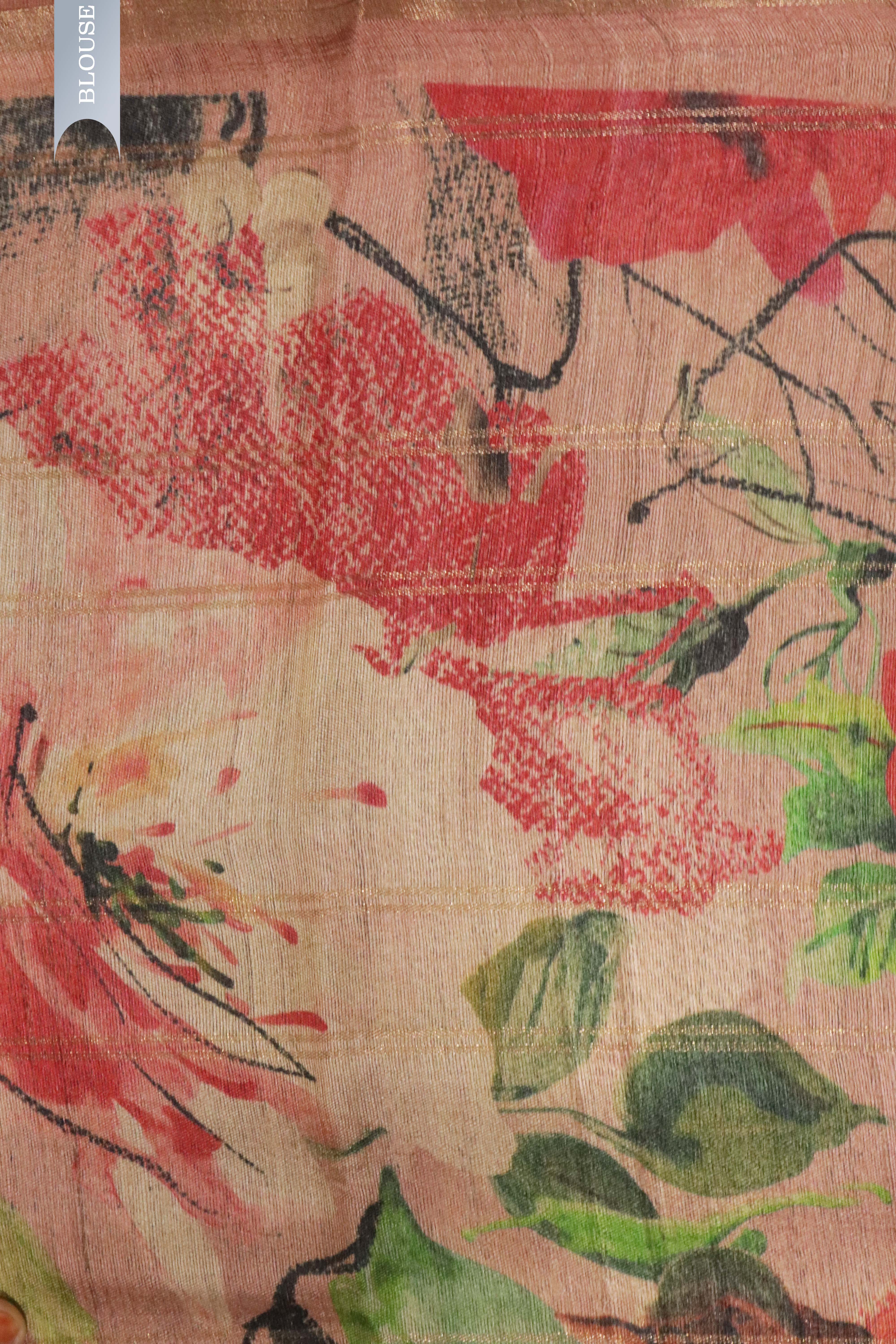 Chikko Tussar Silk Saree with Checks & Floral Print