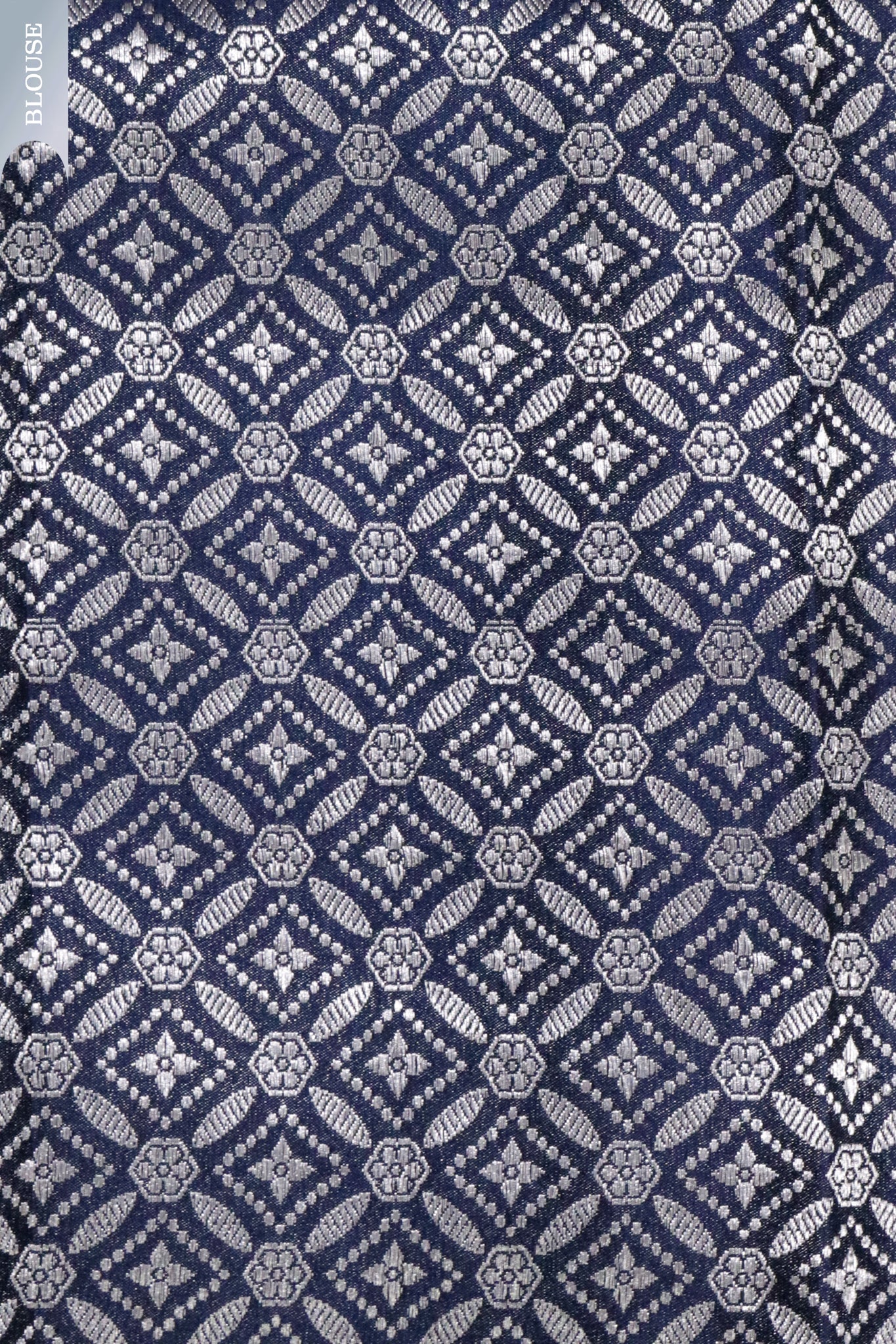 Midnight Blue Banarasi Chanderi Silk Saree with Floral Buttas & Satin Border