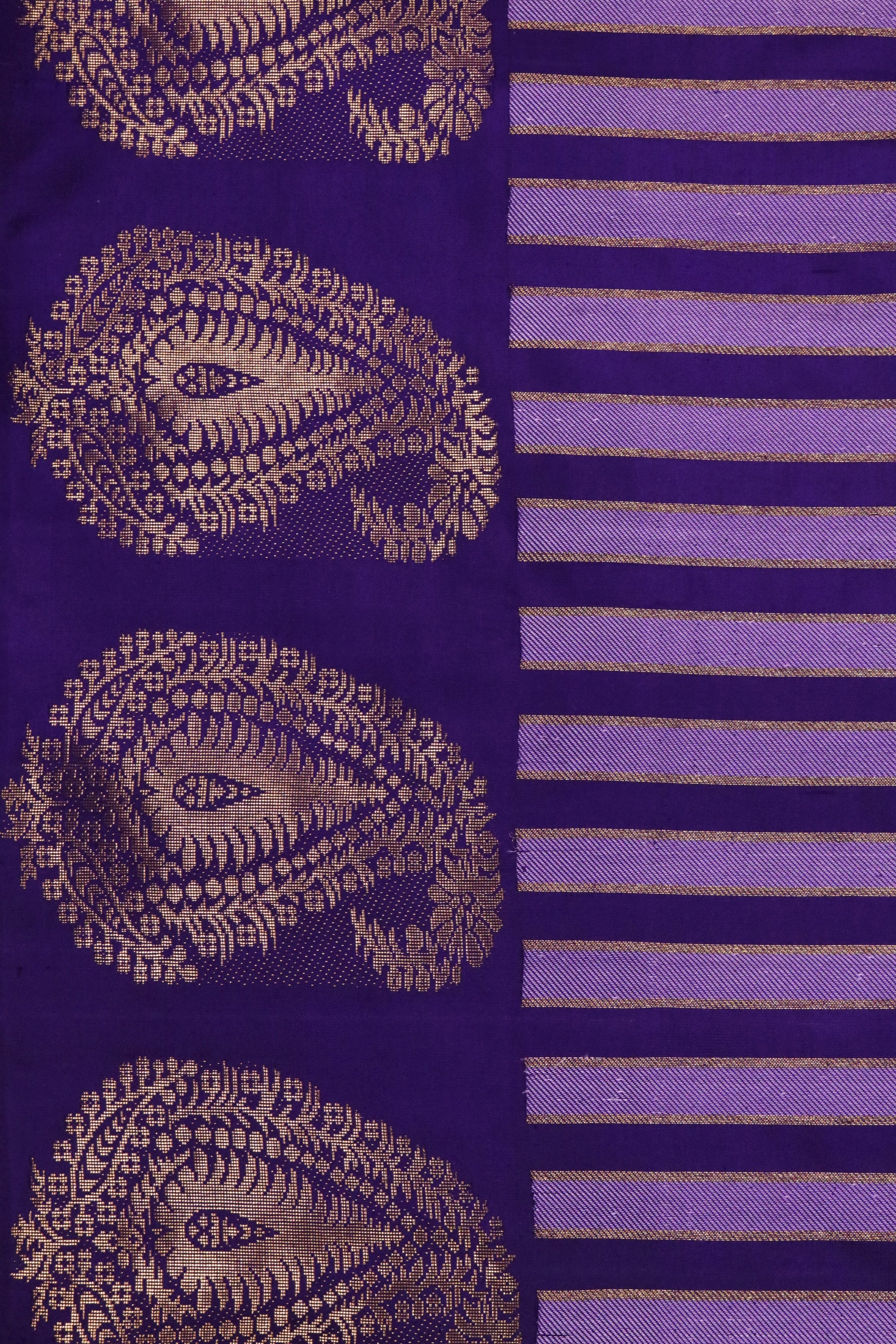 Purple Kanchivaram Silk Saree with Golden Stripes