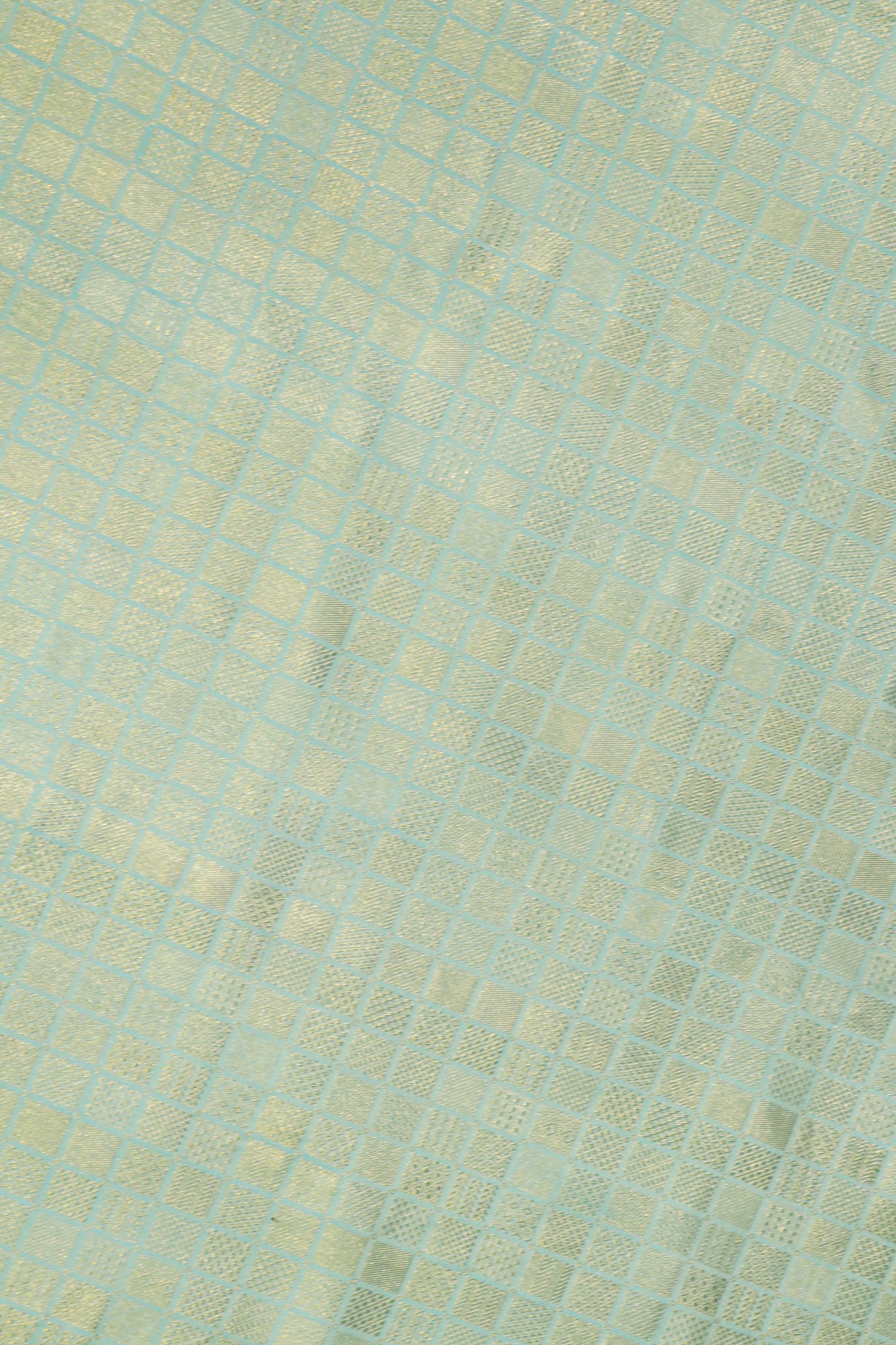 Sea Blue Kanchivaram Silk Saree with Peacock Border