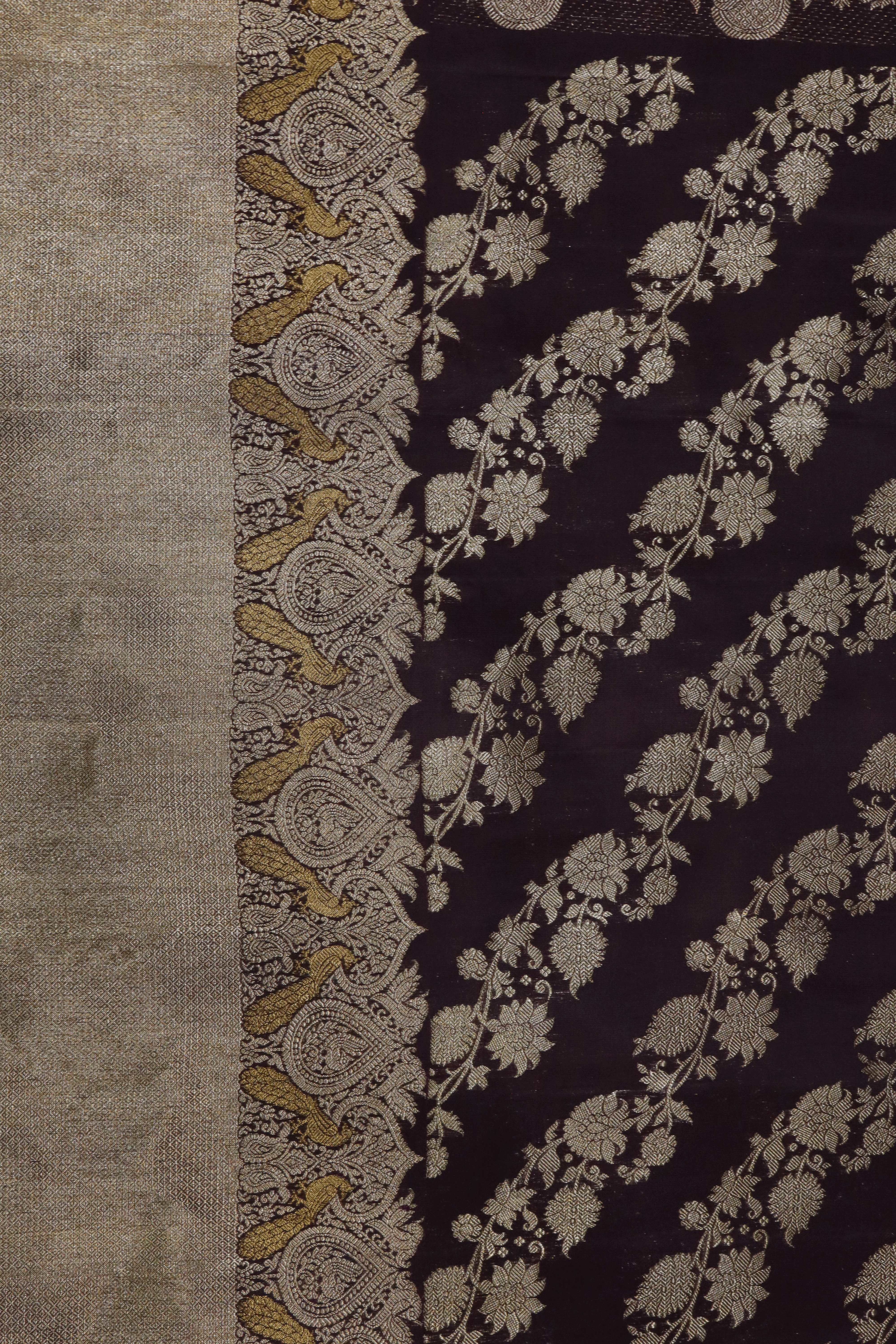 Dark Brown Kanchivaram Silk Saree with Peacock Motif Border