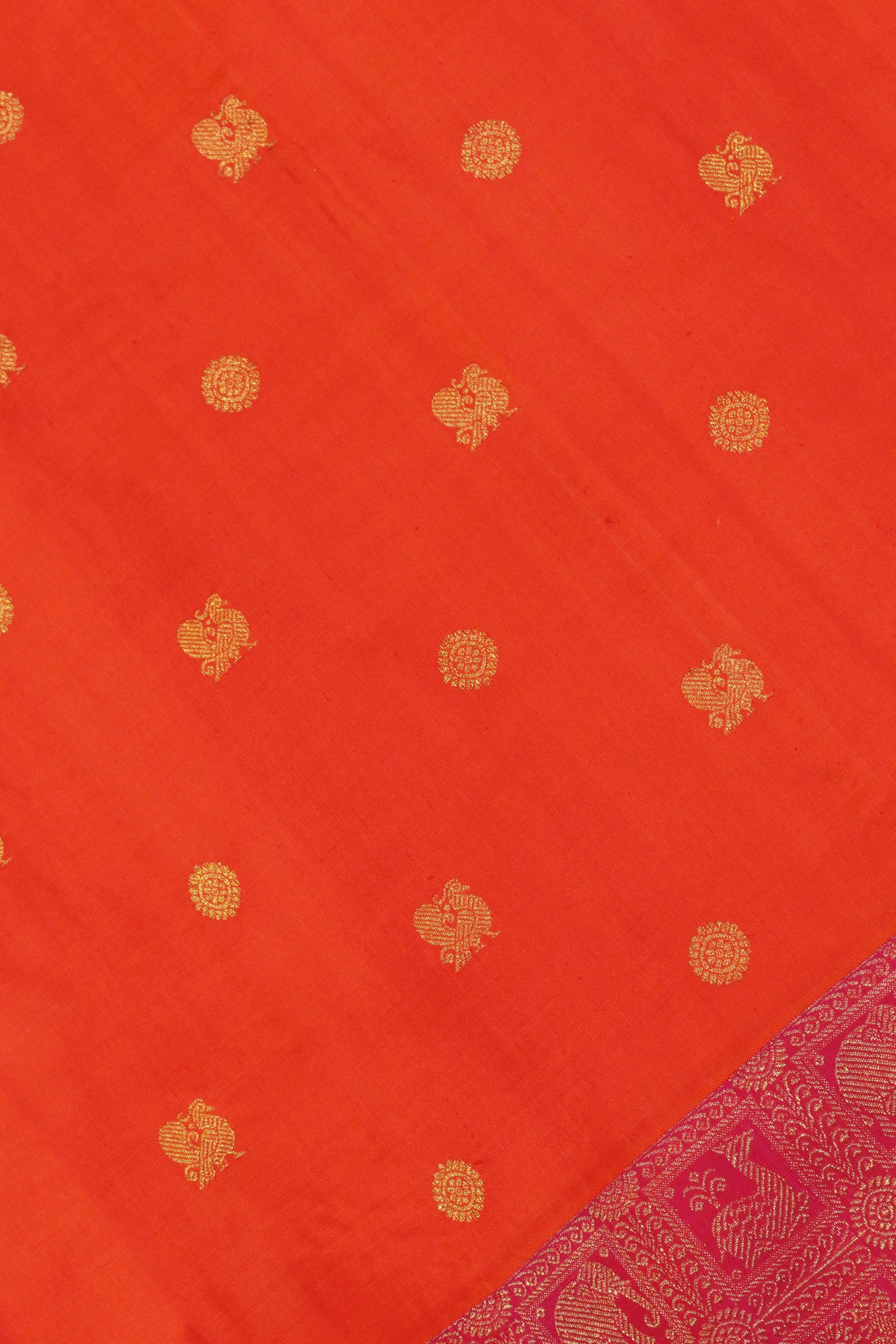 Orange Kanchivaram Silk Saree with Butta & Contrast Vanasingaram Border - Mokshaa