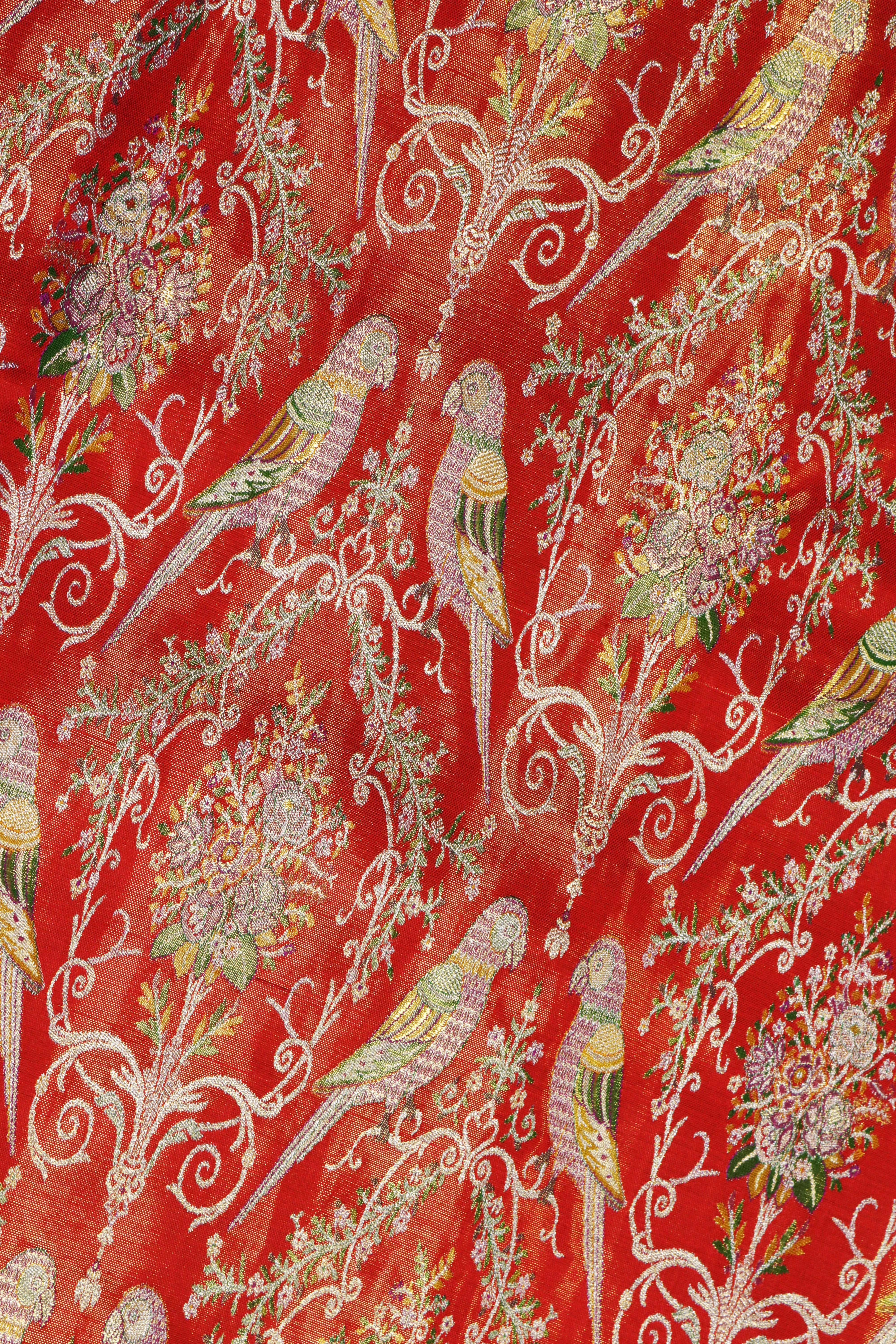 Rust Red Kanchivaram Tissue Silk Saree with Meena Weaving & Zari Border