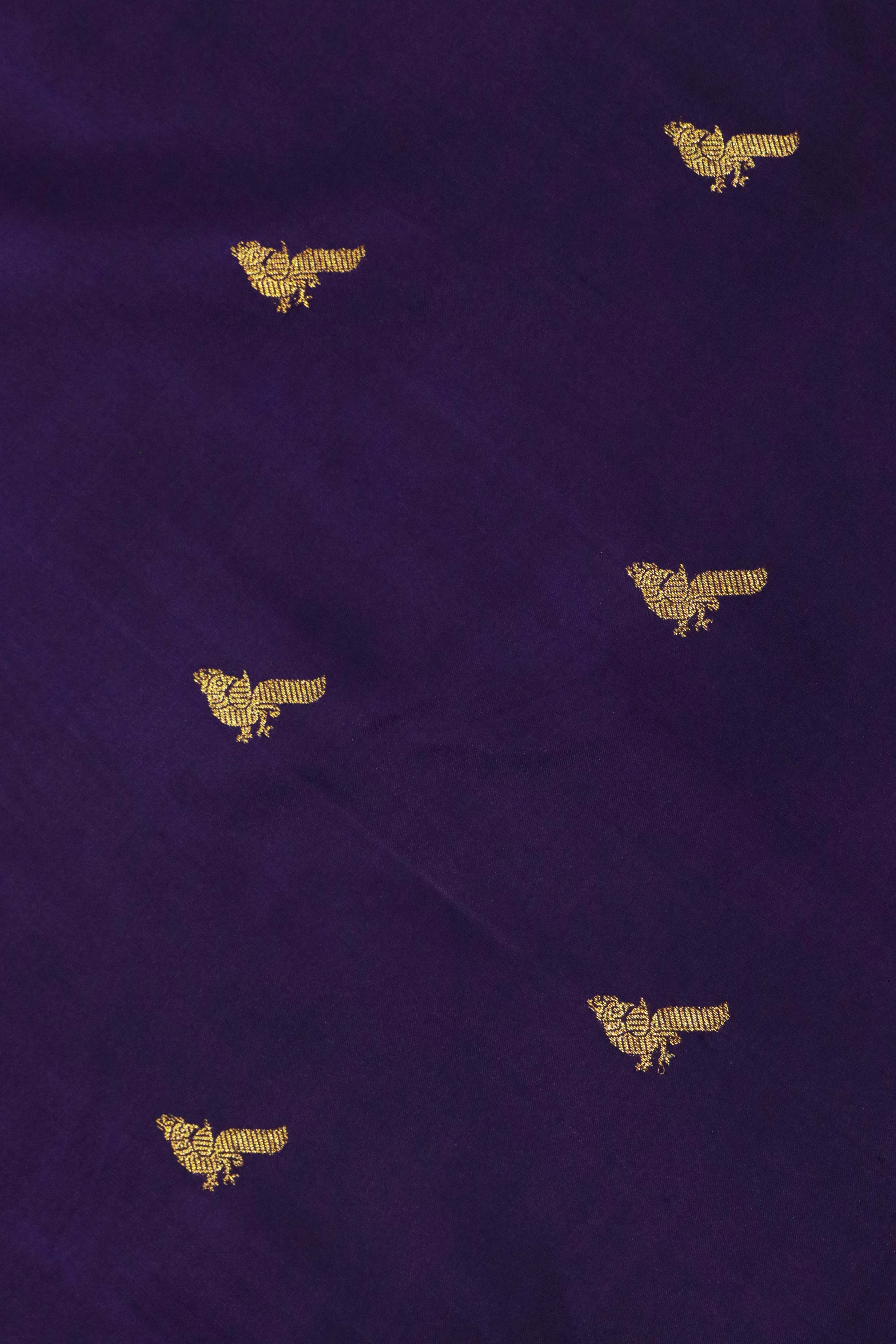 Purple Kanchivaram Silk Saree with Birds Butti & Zari Border