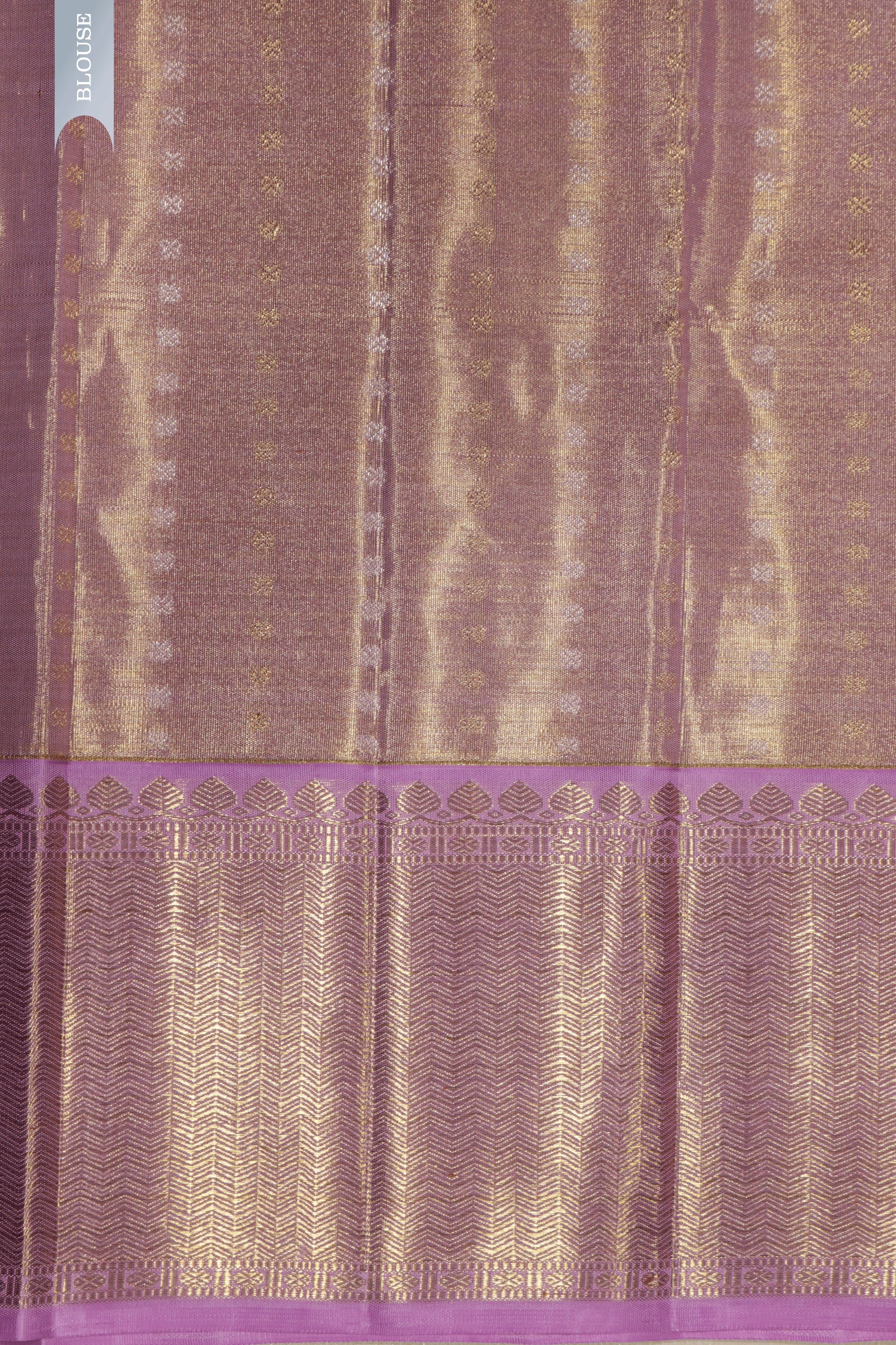 Golden Silver Tissue Silk Kanchivaram Saree with Light Pink Contrast Border