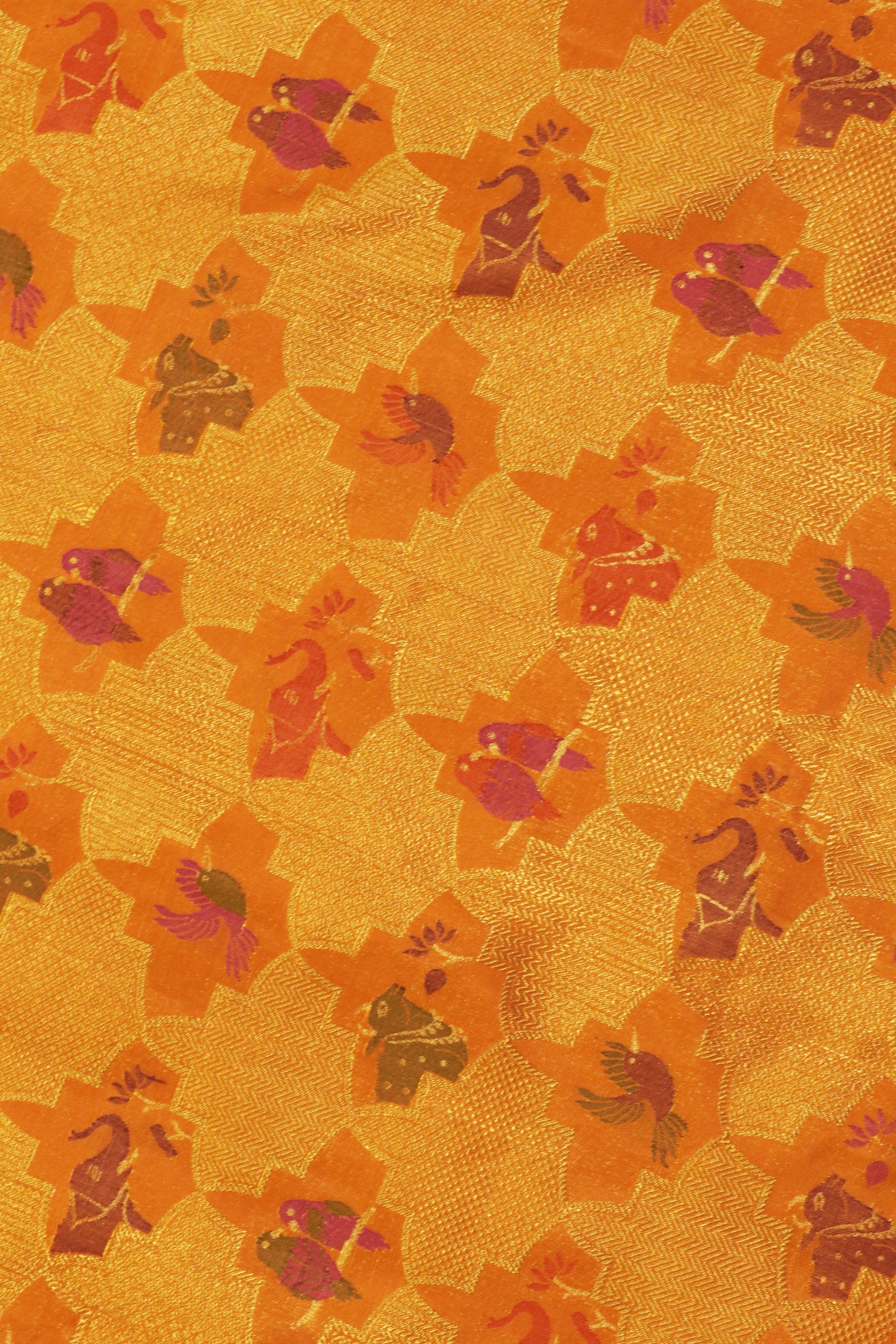 Koral Orange Kanchivaram Silk Saree with Zari & Meena Animal Motifs