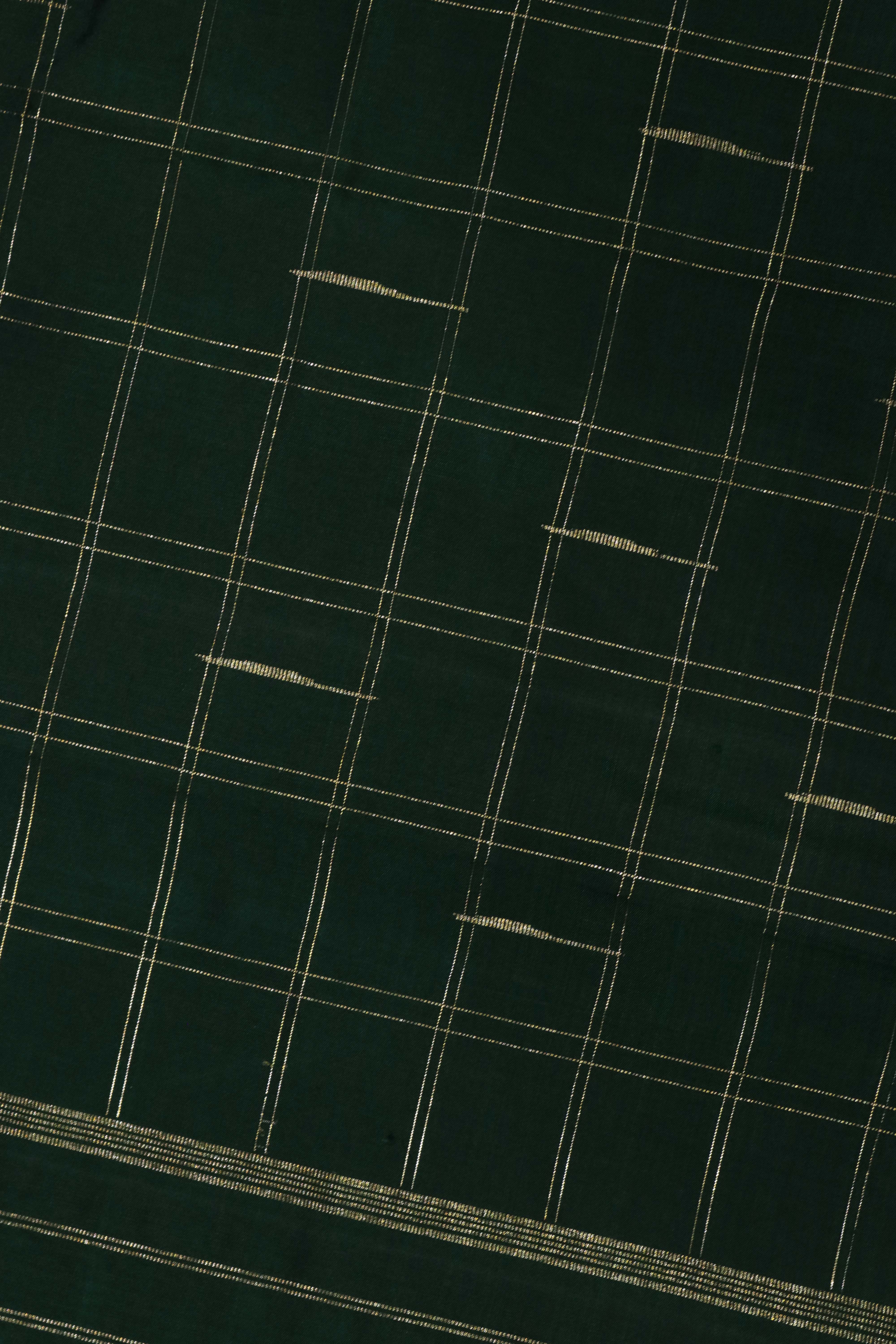 Bottle Green Kanchivaram Silk Saree with Zari Checks