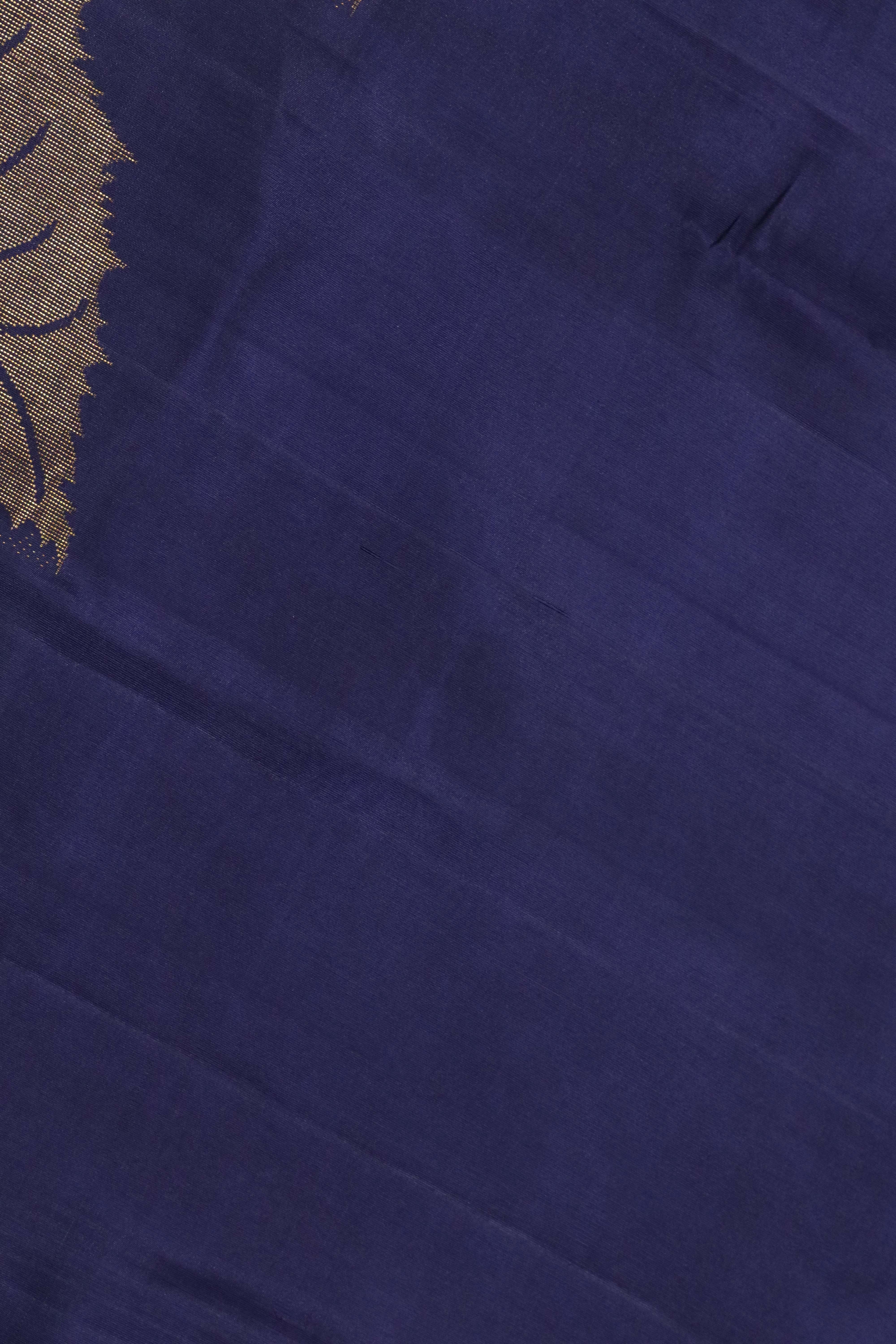 Navy Blue Kanchivaram Silk Saree with Gold Leaf Zari