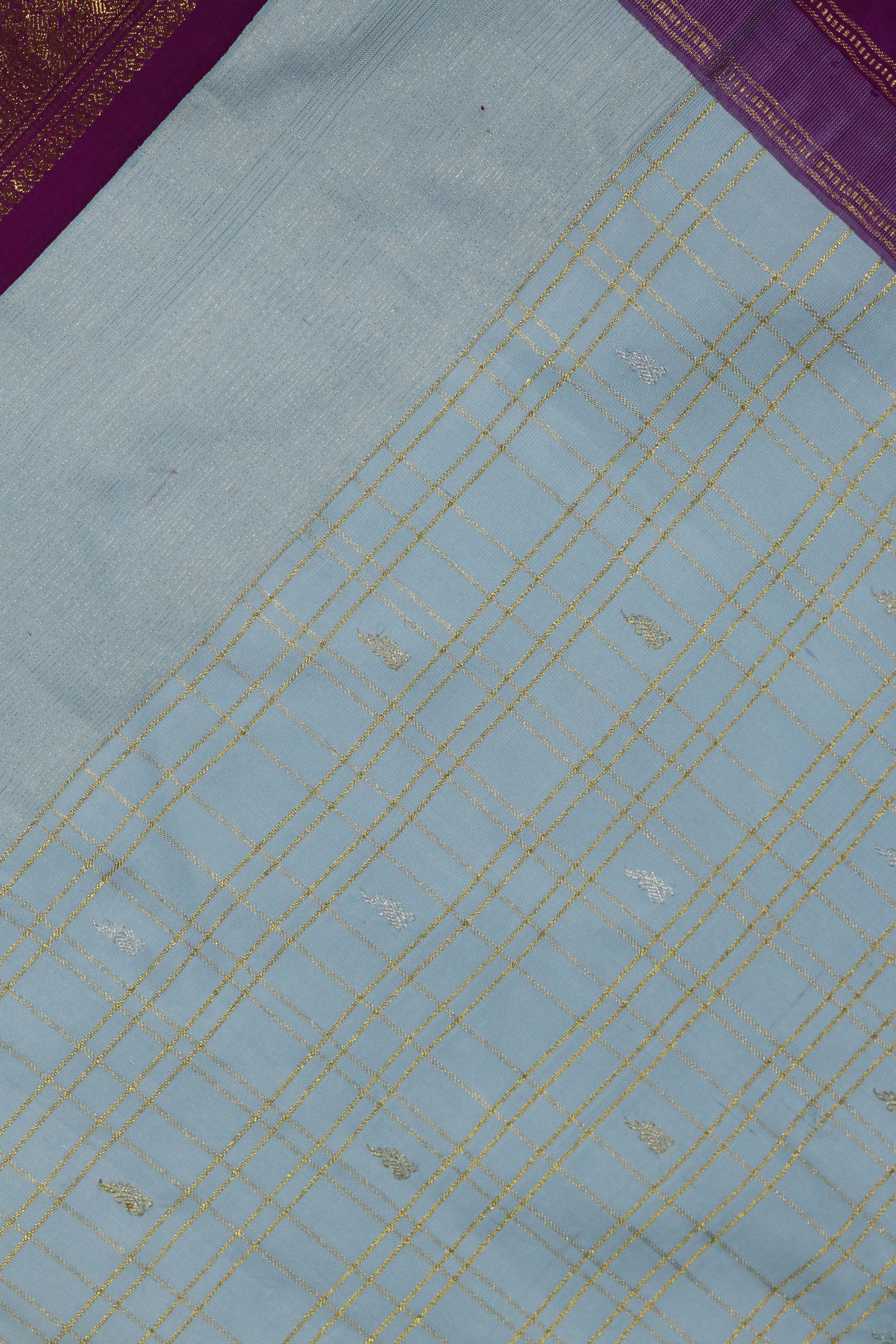 Sea Blue Kanchivaram Silk Saree with Contrast Border