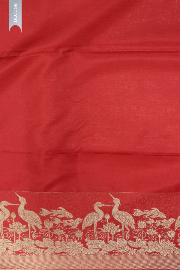 Red Banarasi Silk Saree with Self Zari Weaving & Ornate Fancy Border