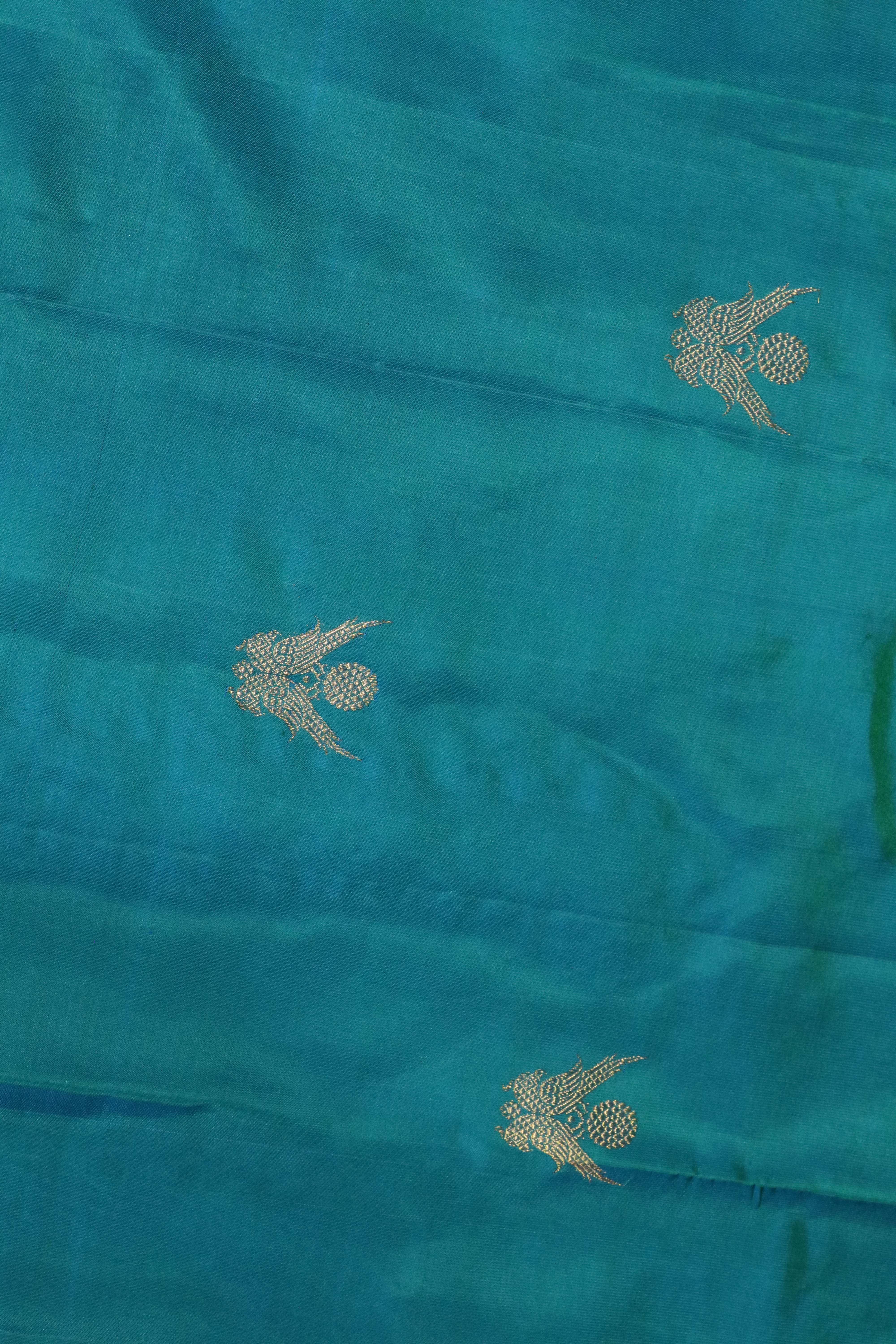 Turquoise Blue Kanchivaram Silk Saree with Fancy Zari Butta