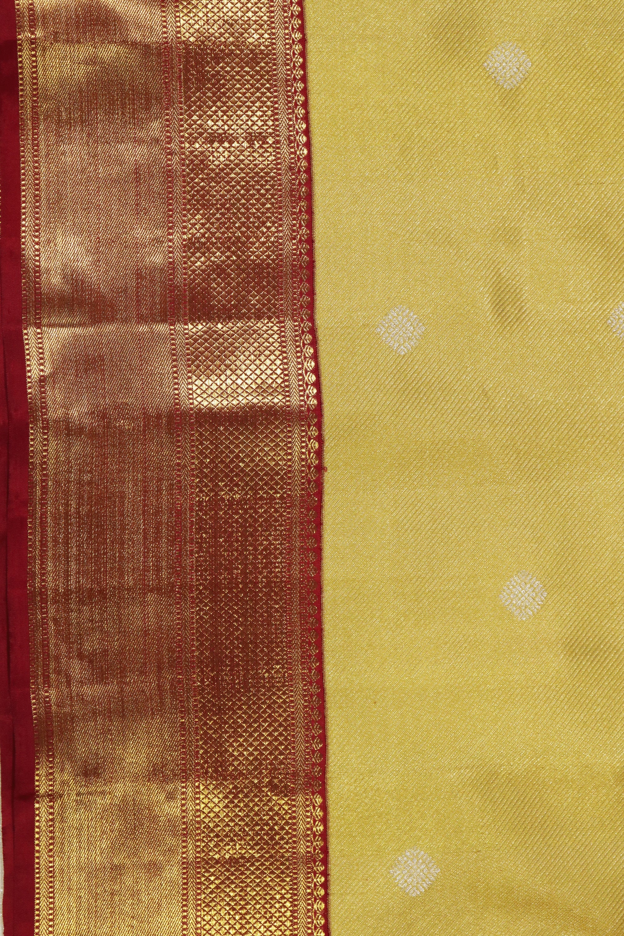 Golden Kanchivaram Silk Saree with Red Border