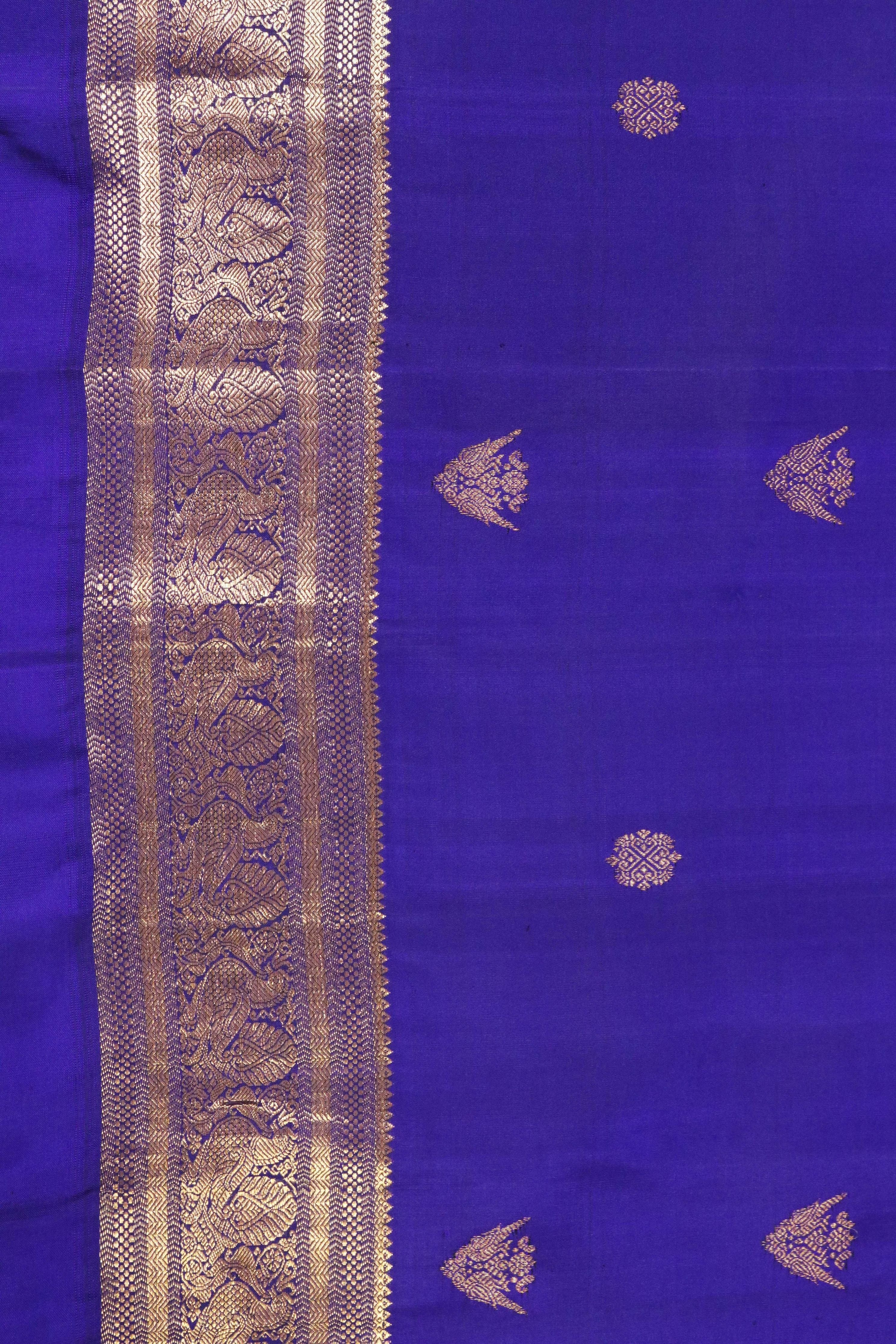 Ink Blue Kanchivaram Silk Saree with Zari Border - Mokshaa