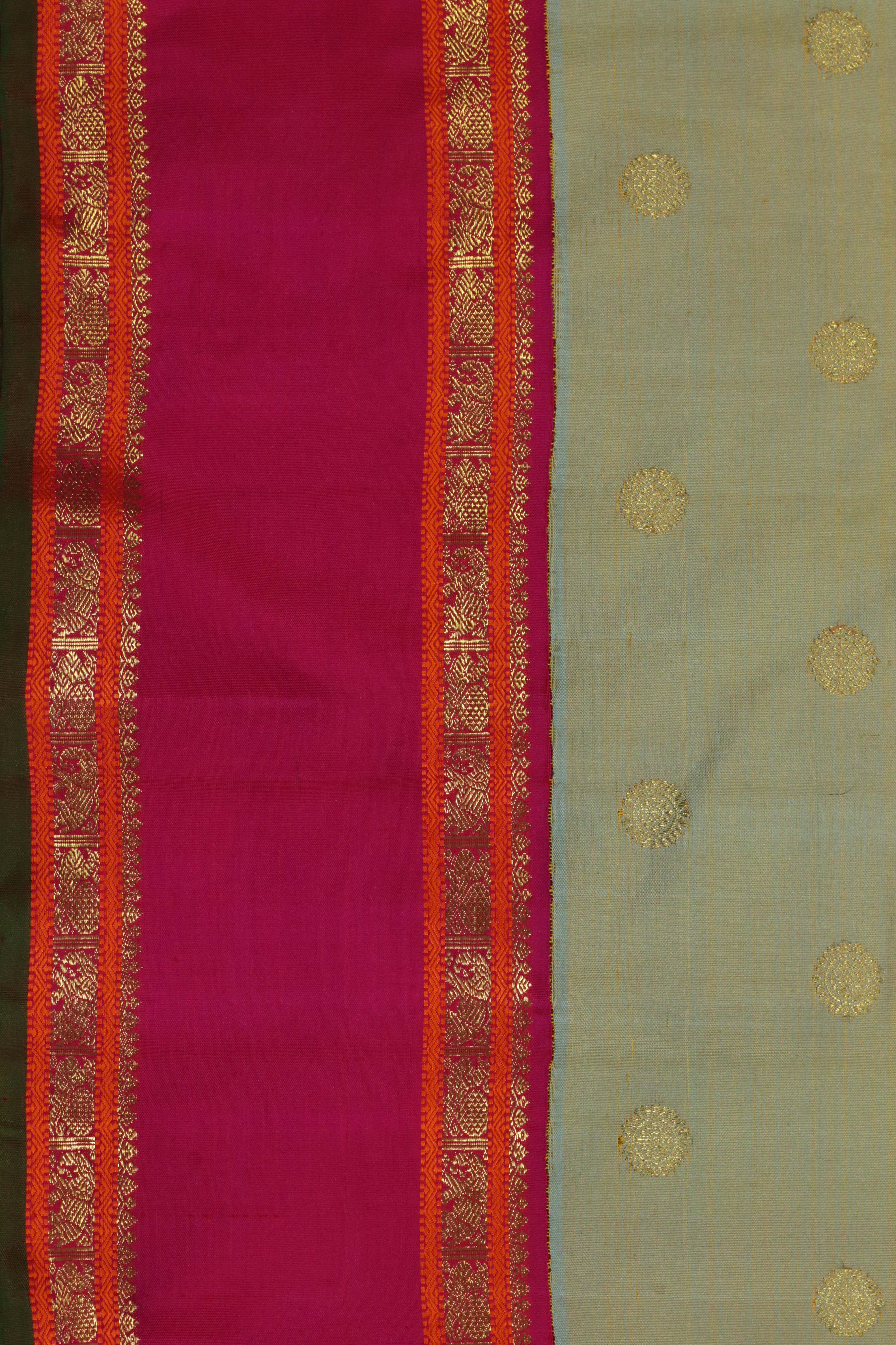 Pista Green Kanchivaram Silk Saree with Butta & Contrast Zari Border