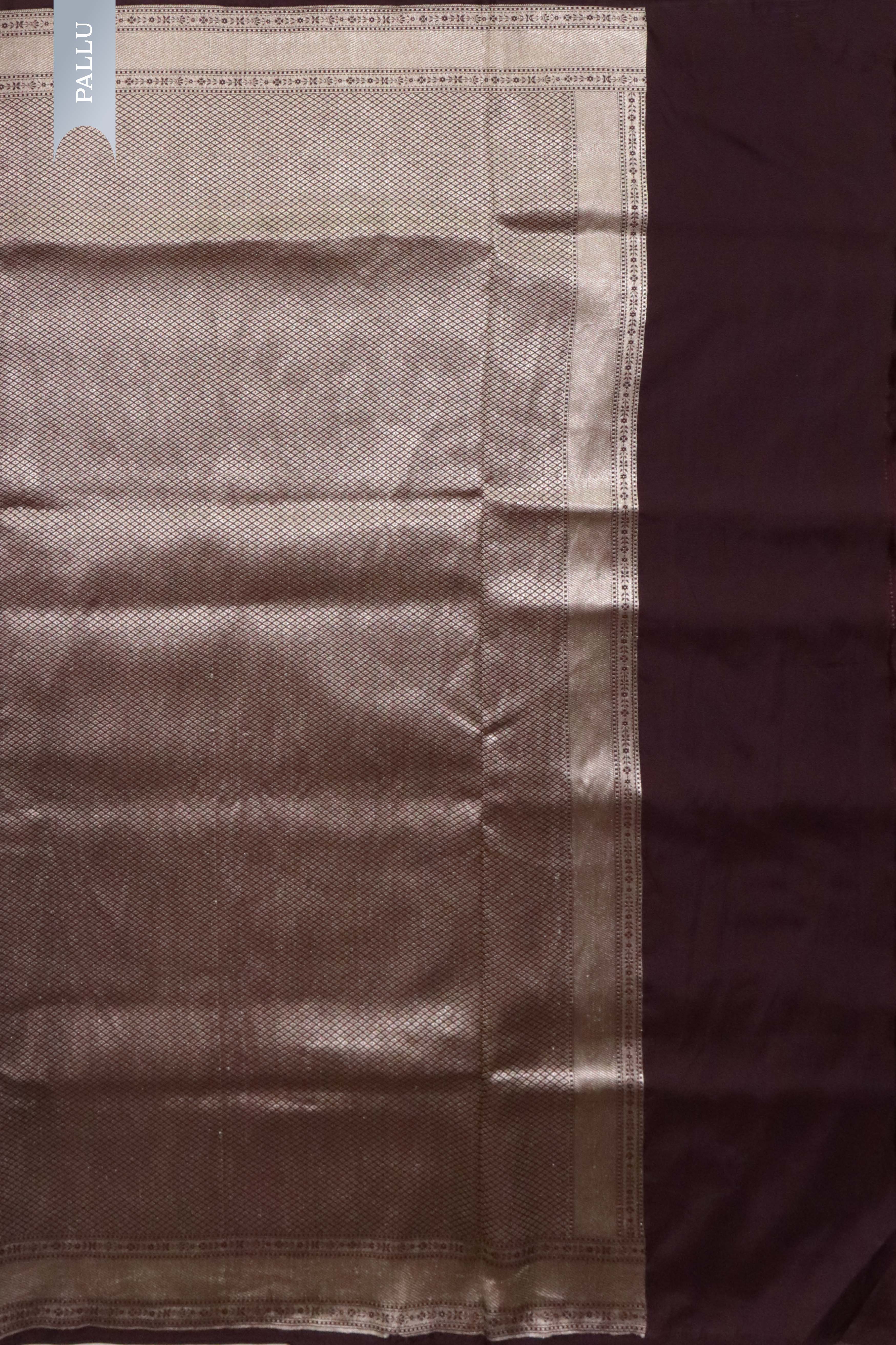 Dark Brown Banarasi Silk Saree with Zari Stripes