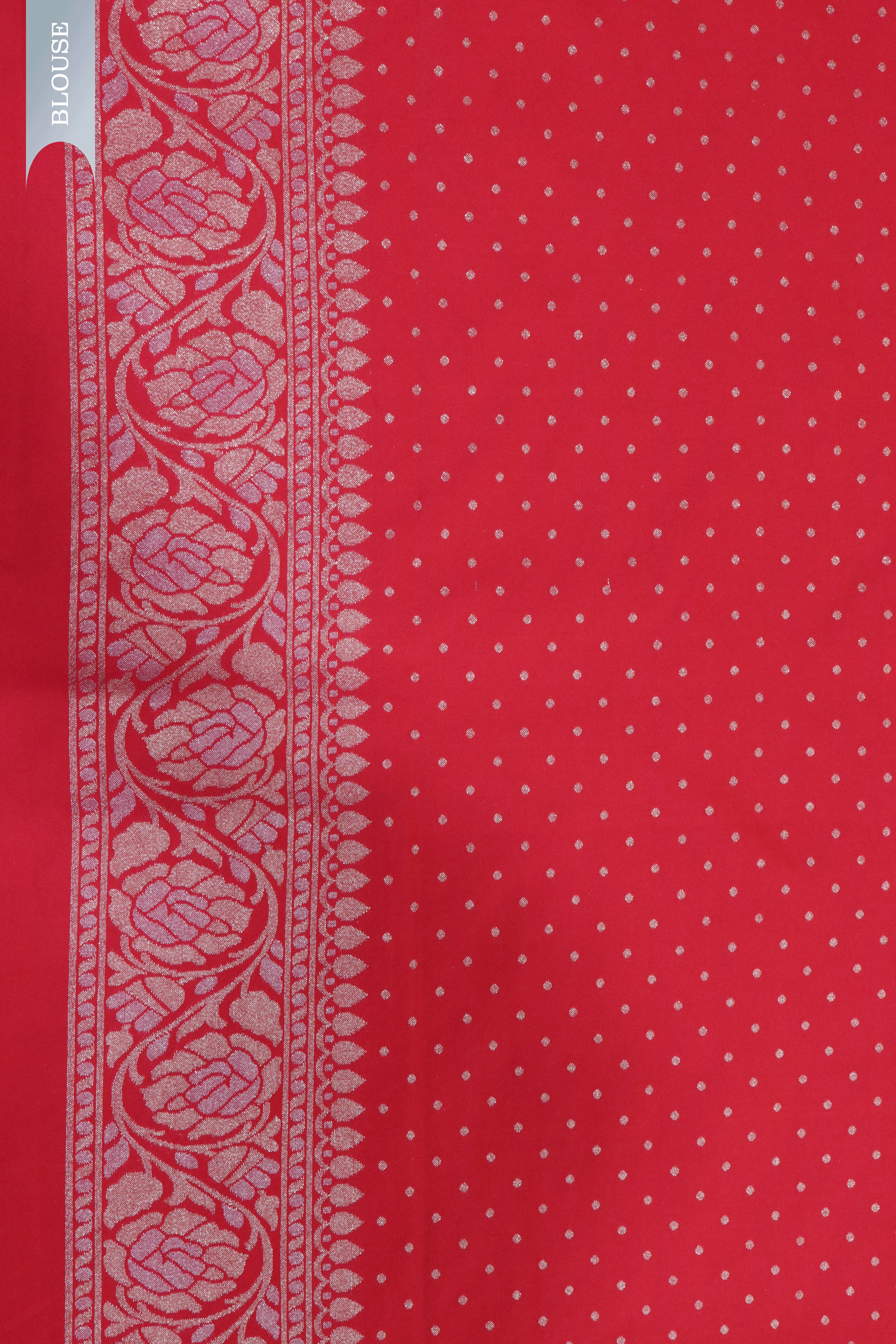 Red Semi Silk Saree with Gold-Silver Buttis & Floral Zari Border