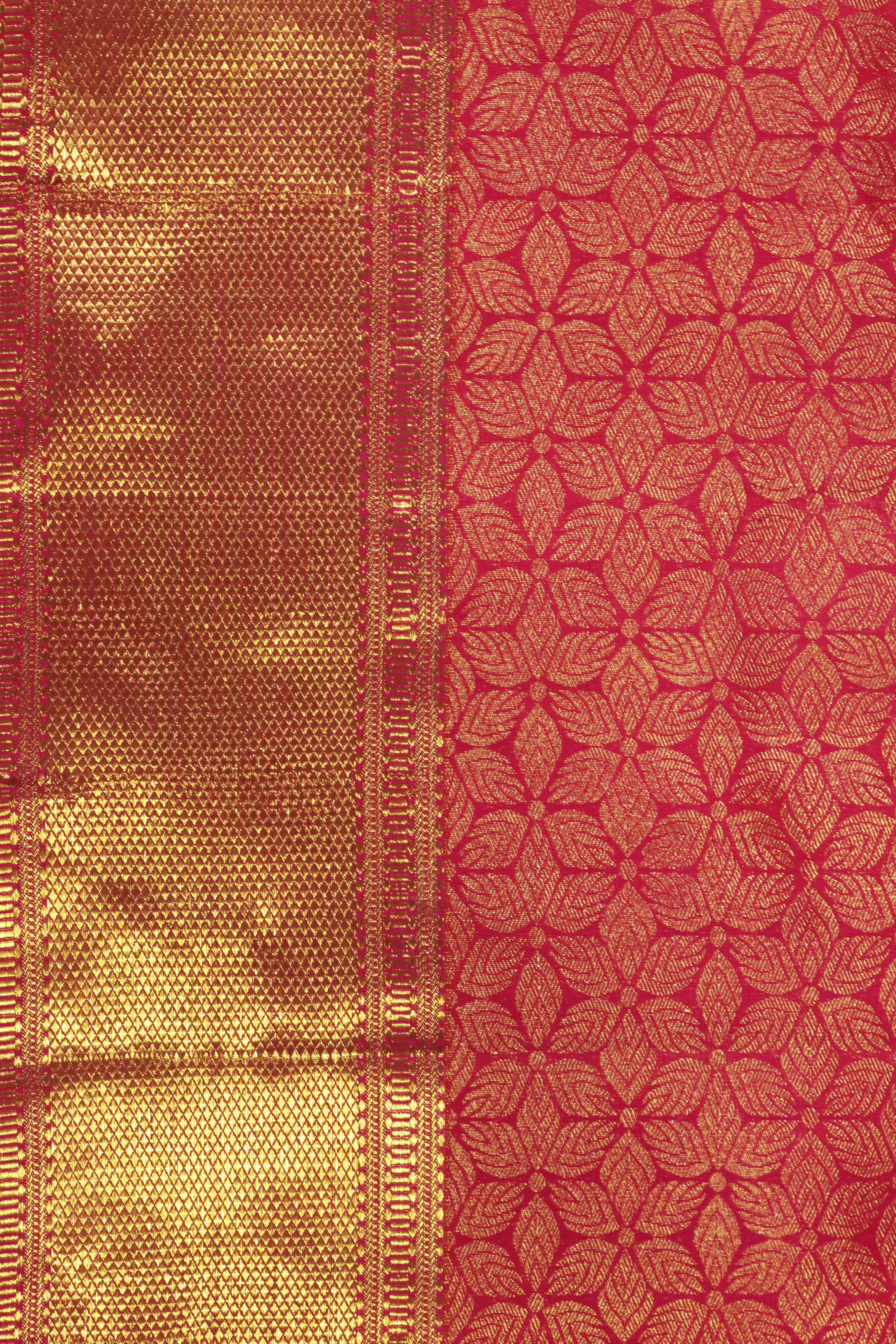 Reddish Pink Kanchivaram Silk Saree with Golden Zari Weaving & Border