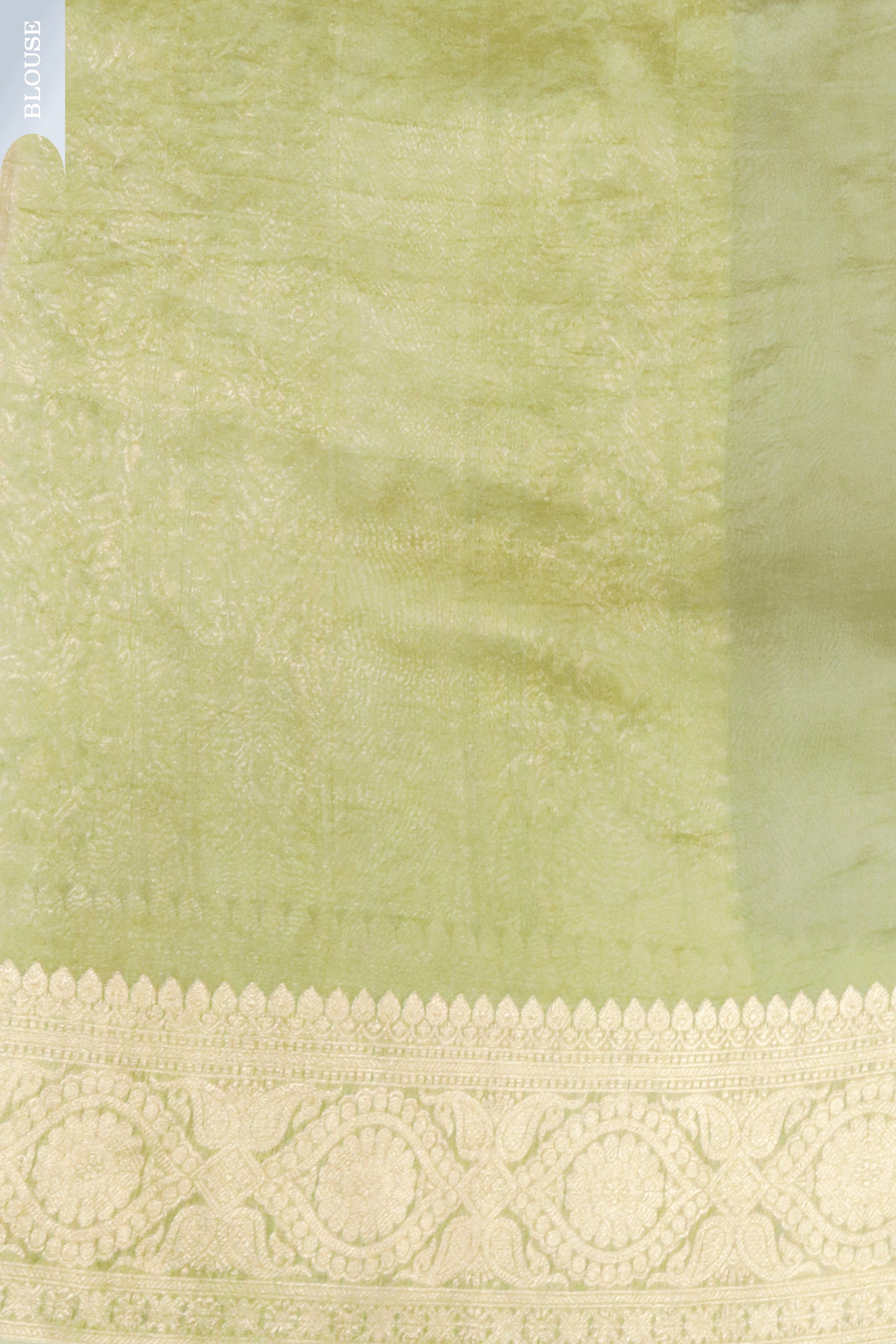 Onion Pink Banarasi Kora Saree with Pista Green Border & Gold-Silver Motifs