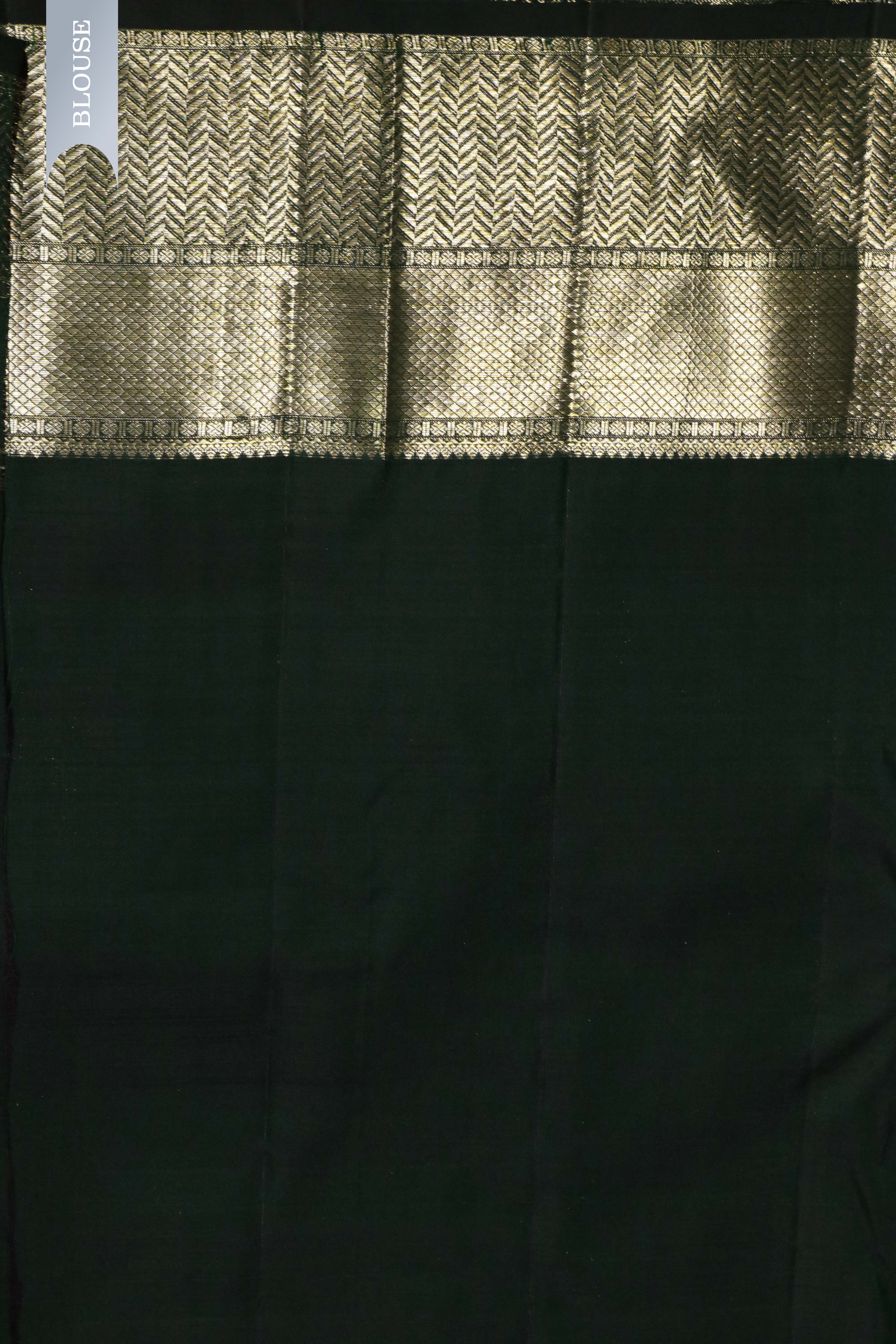 Bottle Green Kanchivaram Silk Saree with Zari Butti and Self Blouse