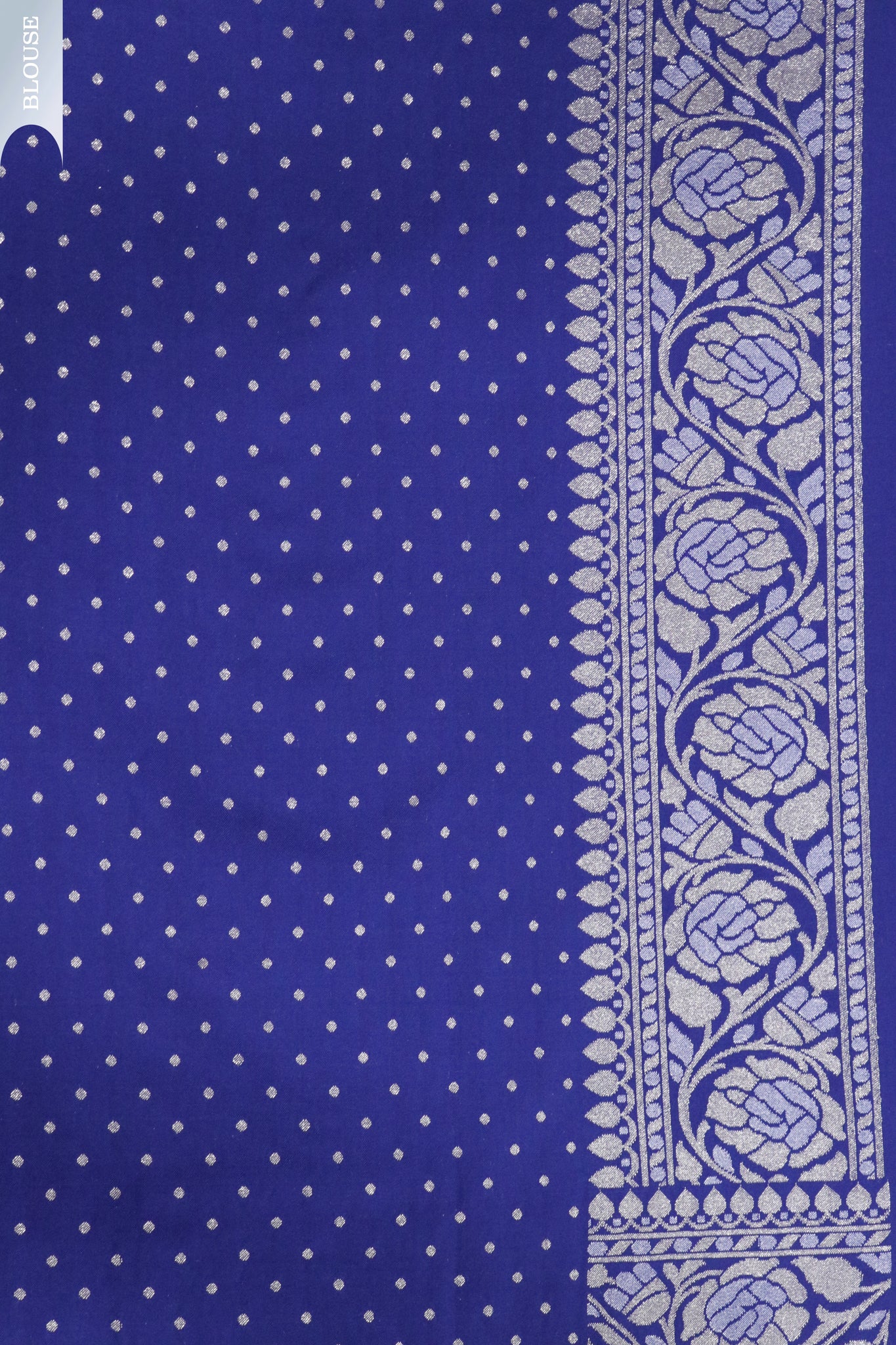 Royal Blue Banaras Semi Silk Saree with Silver & Gold Zari Work