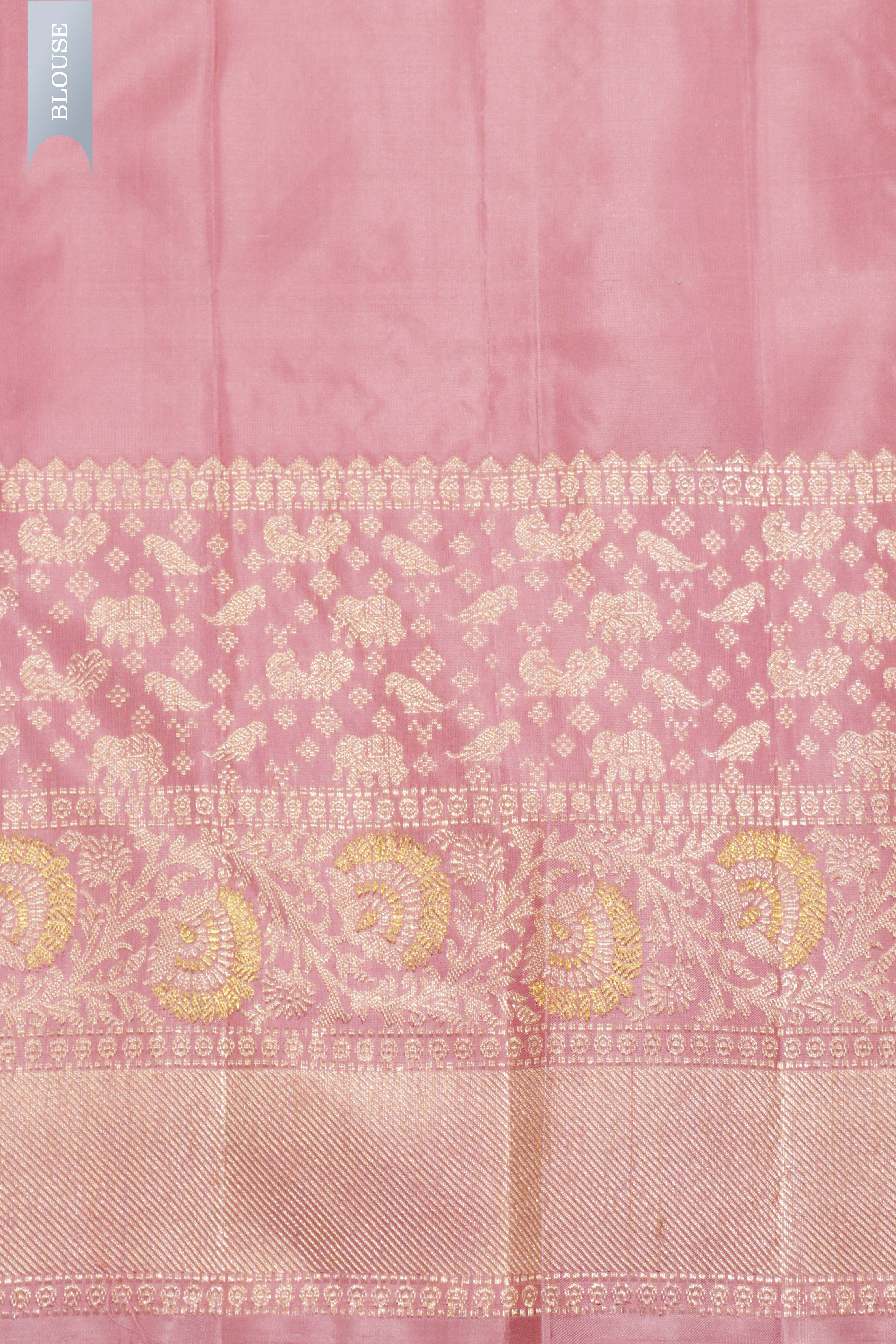 Peach Kanchivaram Silk Saree with Gold & Silver Zari
