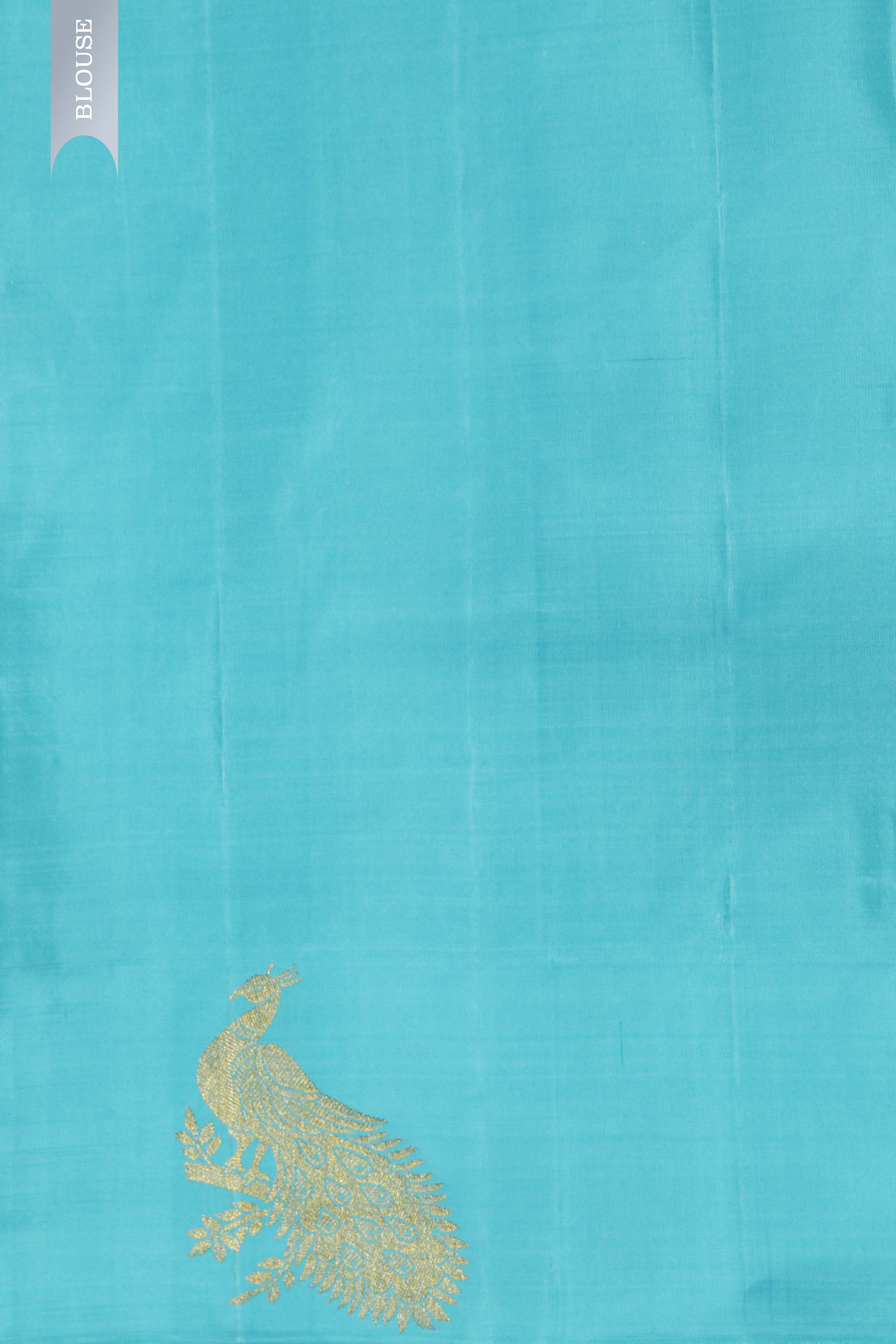 Sea Blue Kanchivaram Silk Saree with Peacock Border