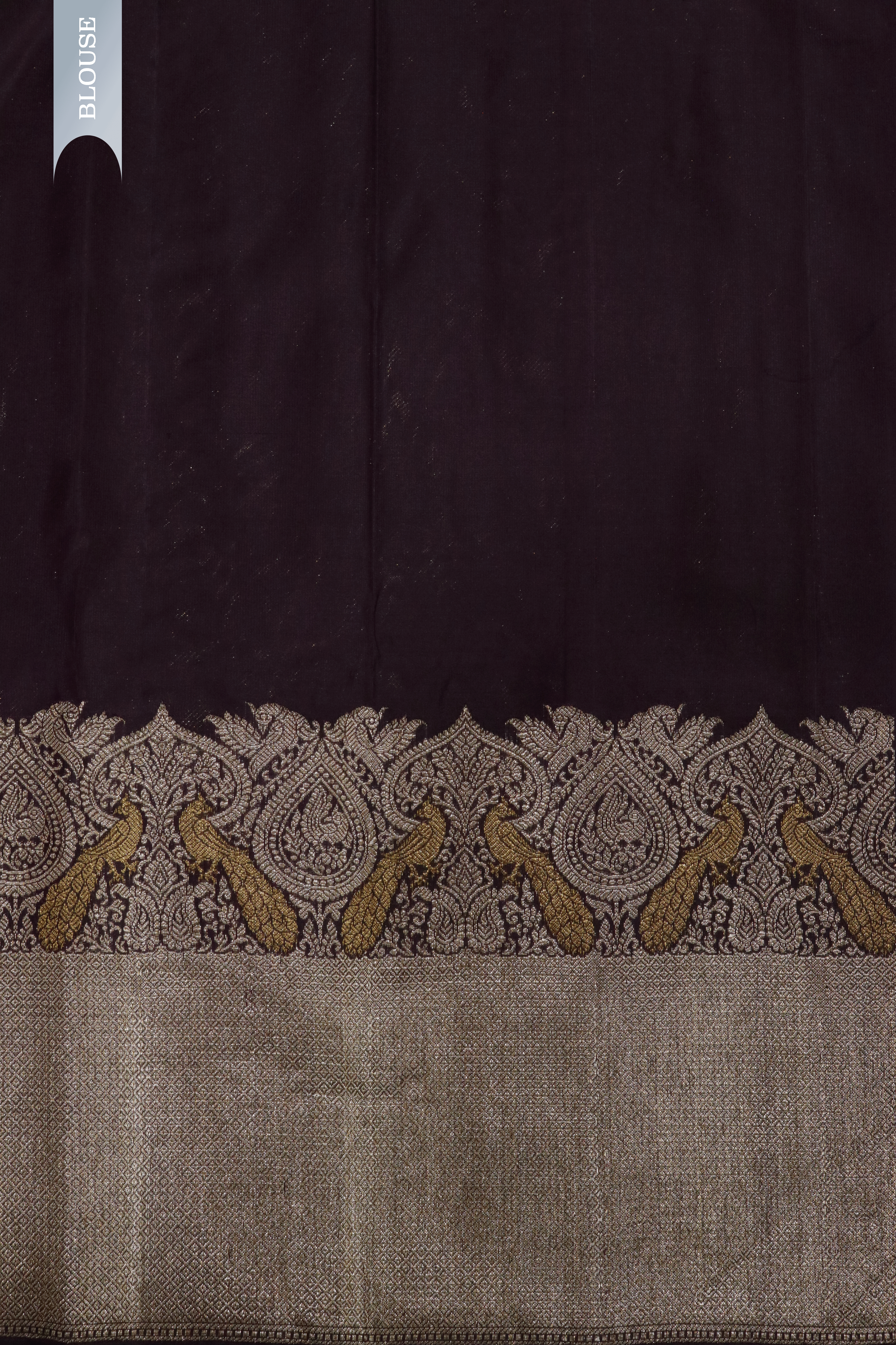 Dark Brown Kanchivaram Silk Saree with Peacock Motif Border