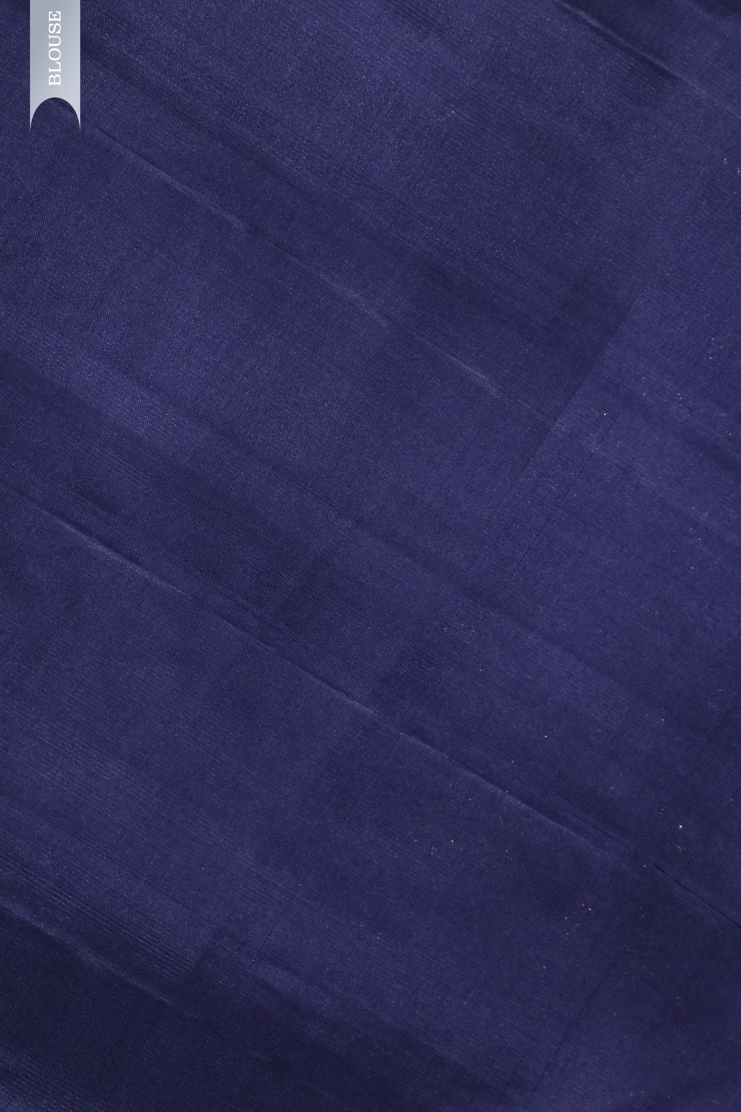 Navy Blue Kanchivaram Silk Saree with Gold Leaf Zari - Mokshaa