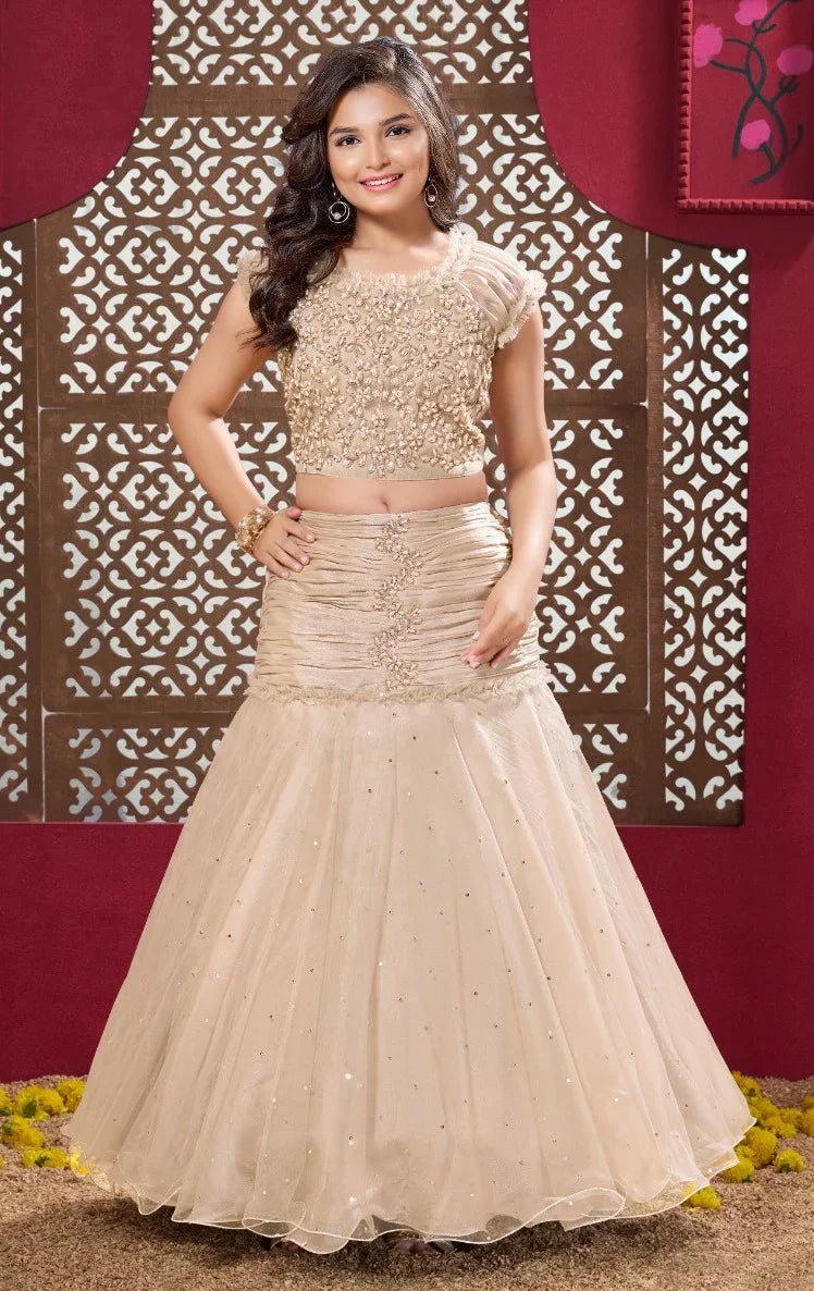 Champagne Kids Mermaid Gown | Mokshaa