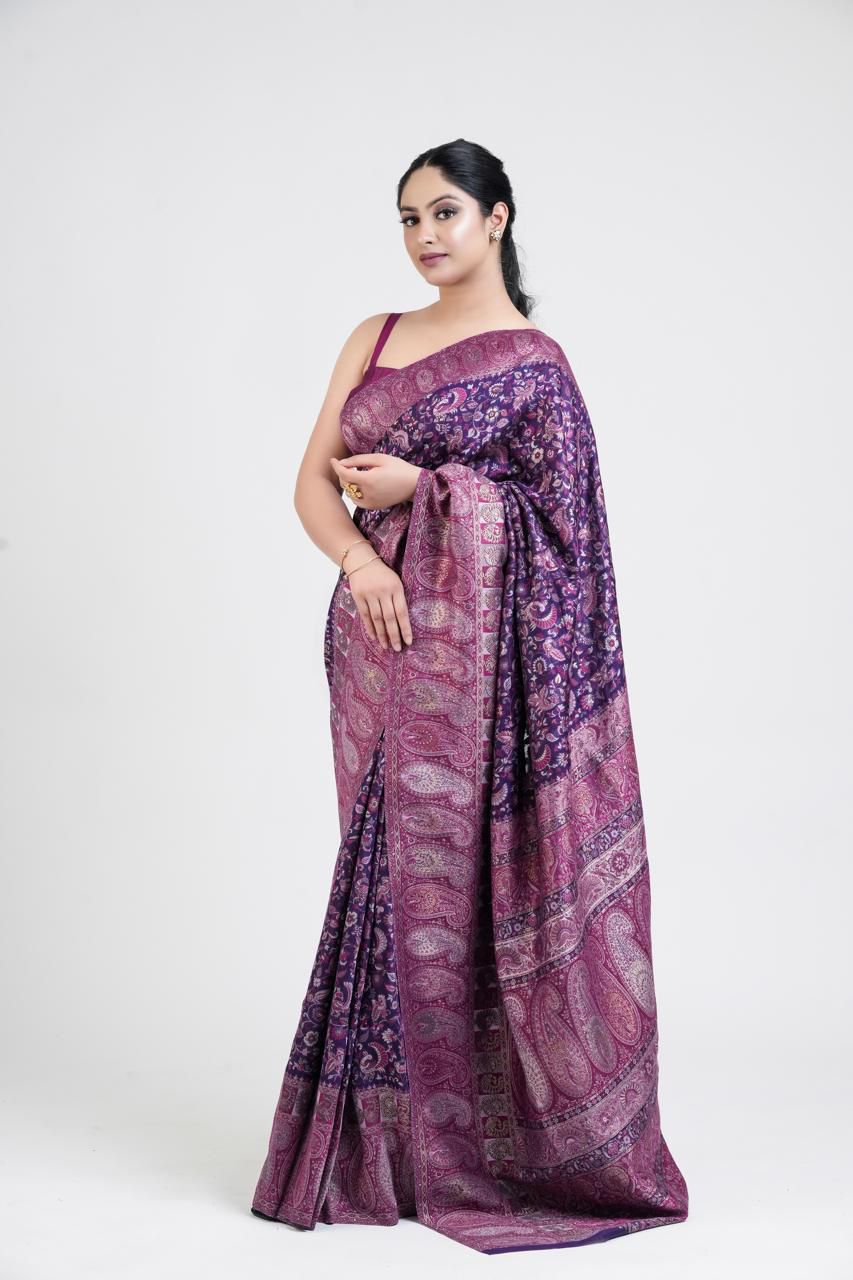 Plum Purple Pashmina Woven Saree