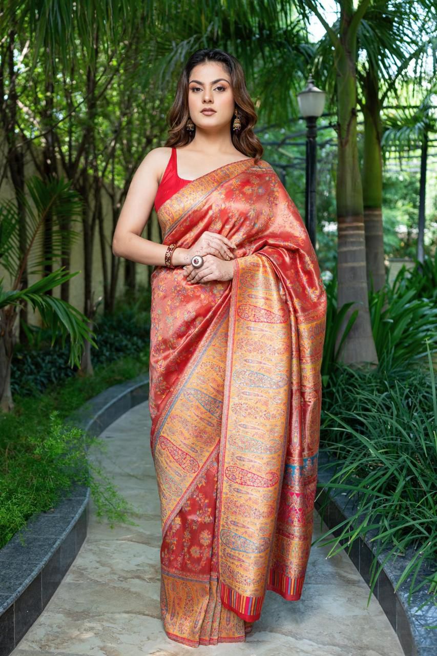 Orange Pashmina Woven Saree