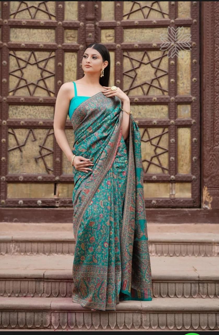 Teal Green Pashmina Woven Saree