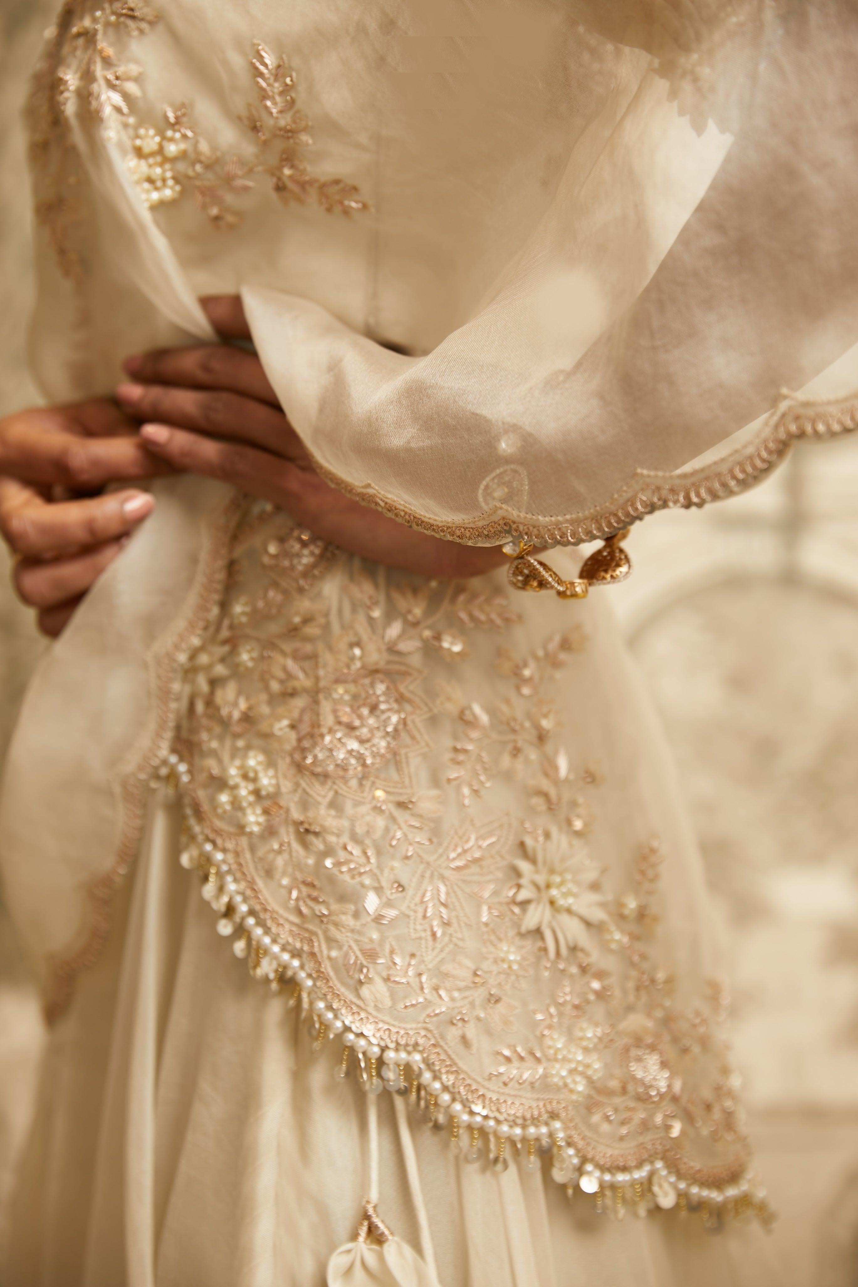 Ivory Lampi Flower Skirt Set - Mokshaa