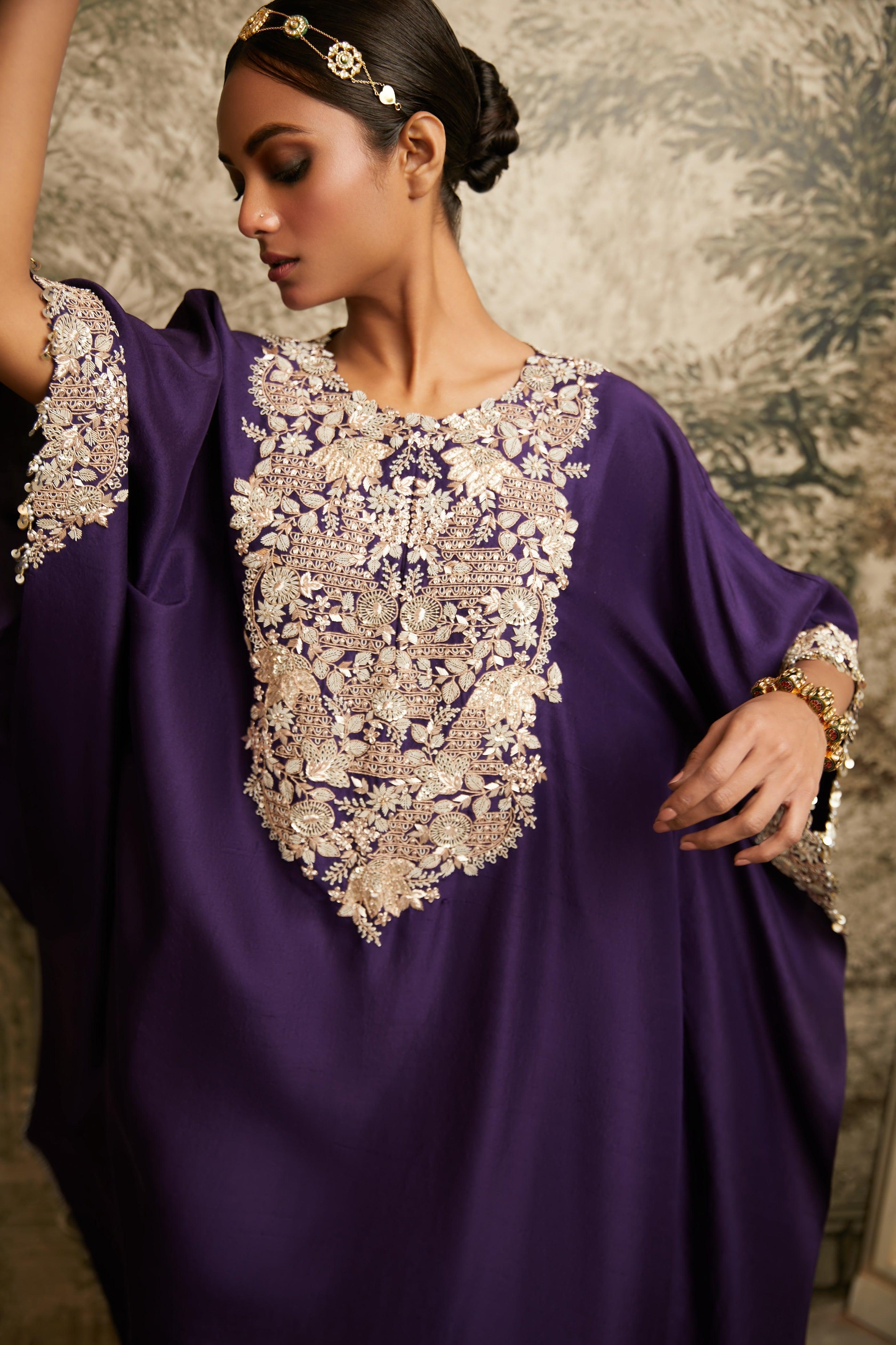Dark Purple Maal Lampi Kaftan - Mokshaa