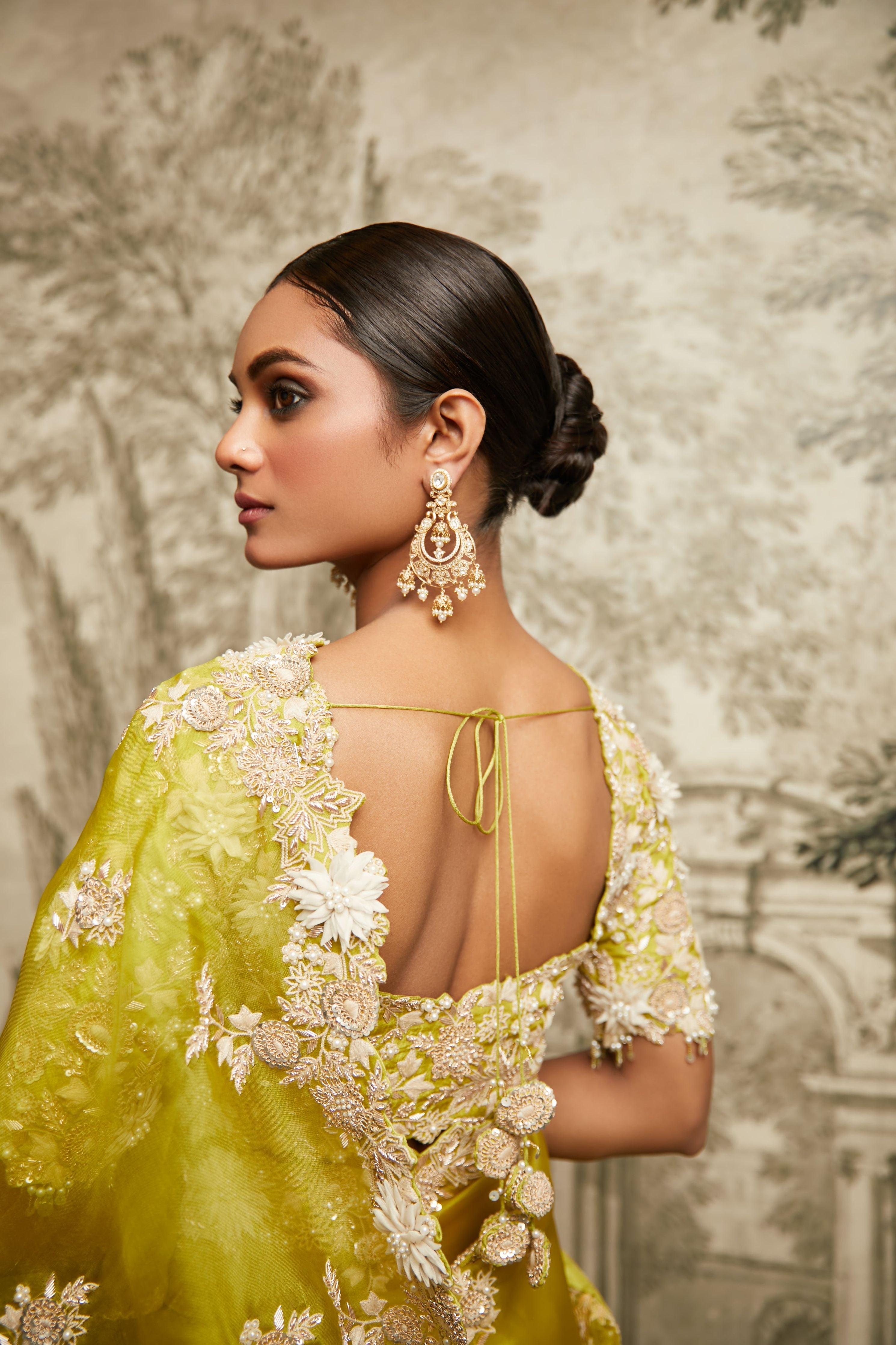 Lime Green Organza Saree Mokshaa