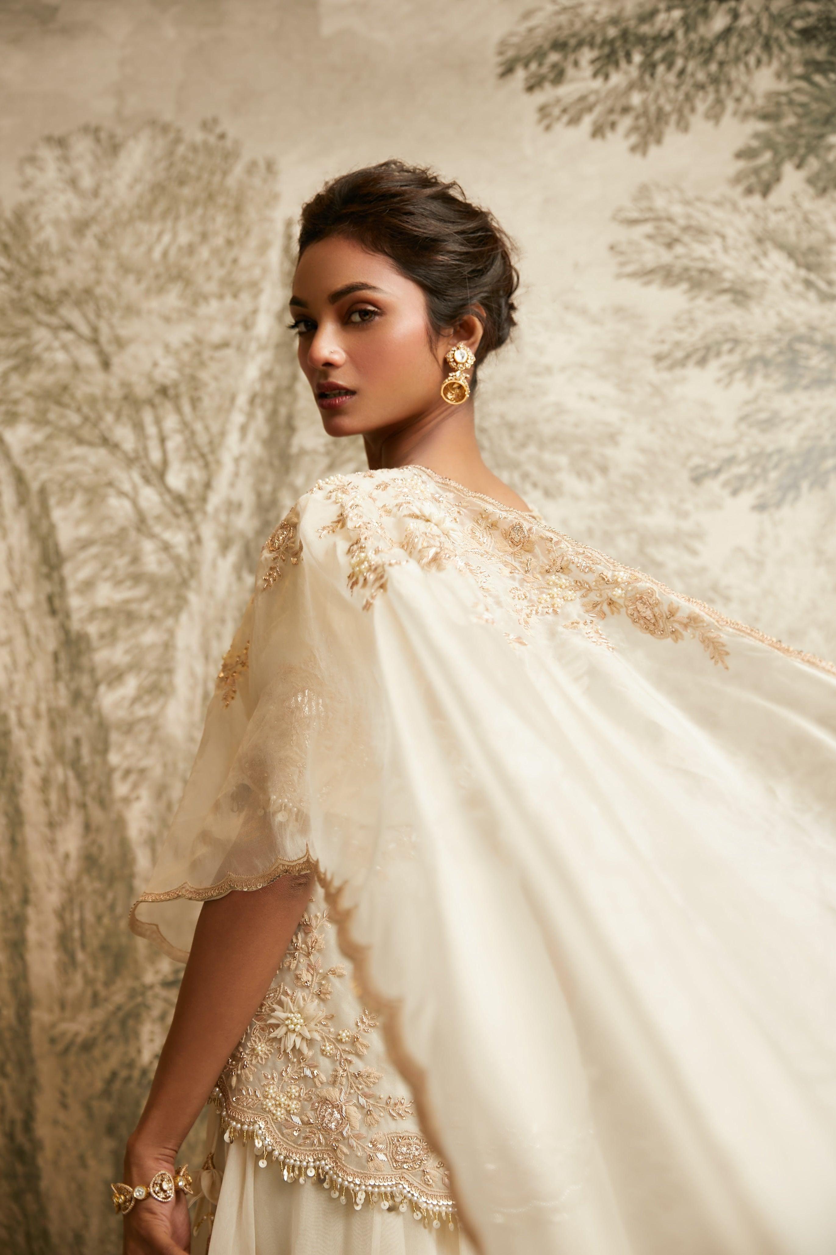 Ivory Lampi Flower Skirt Set - Mokshaa