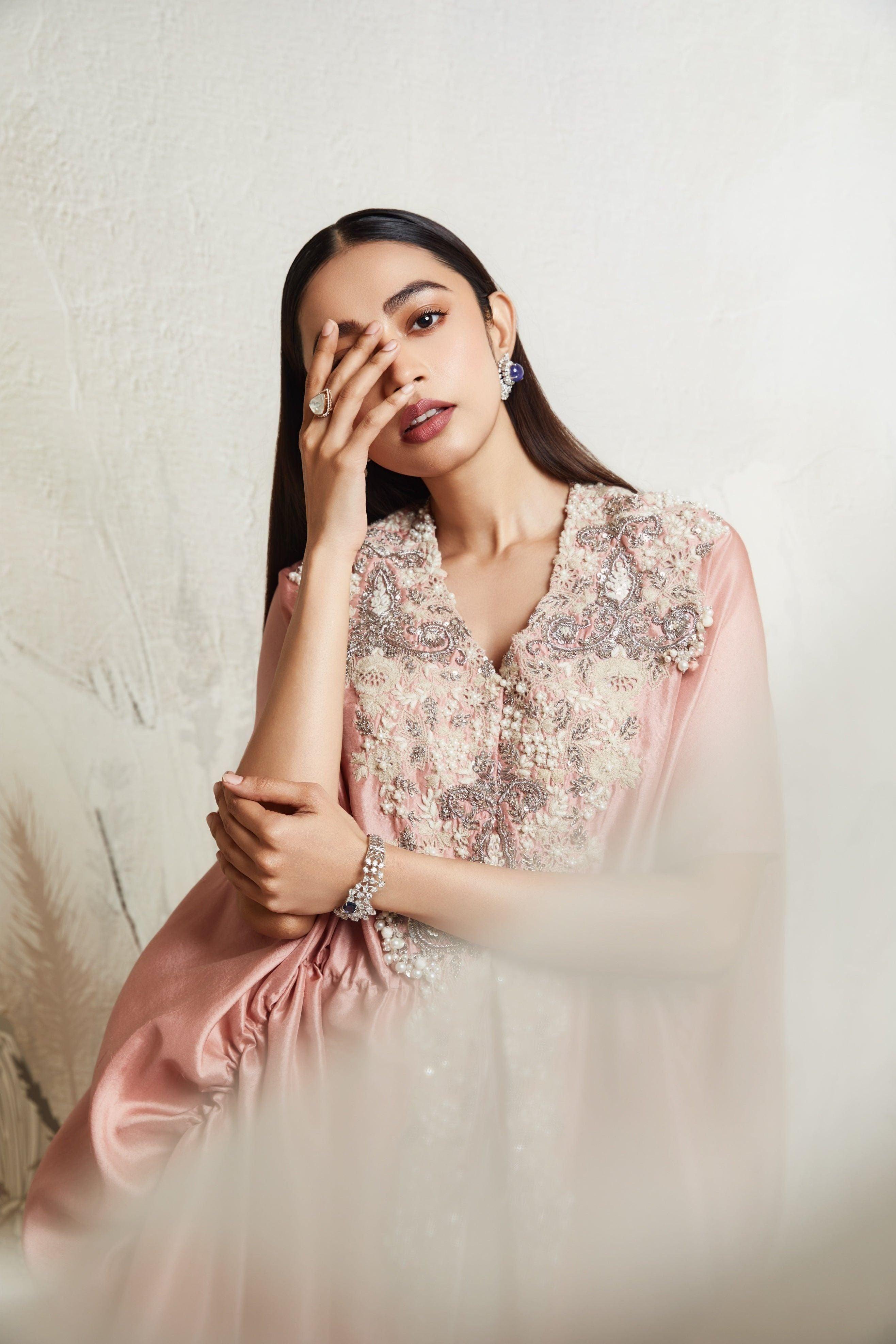 Dark Flamingo Pull Dori Kaftan Set with Asymmetric Pants Mokshaa