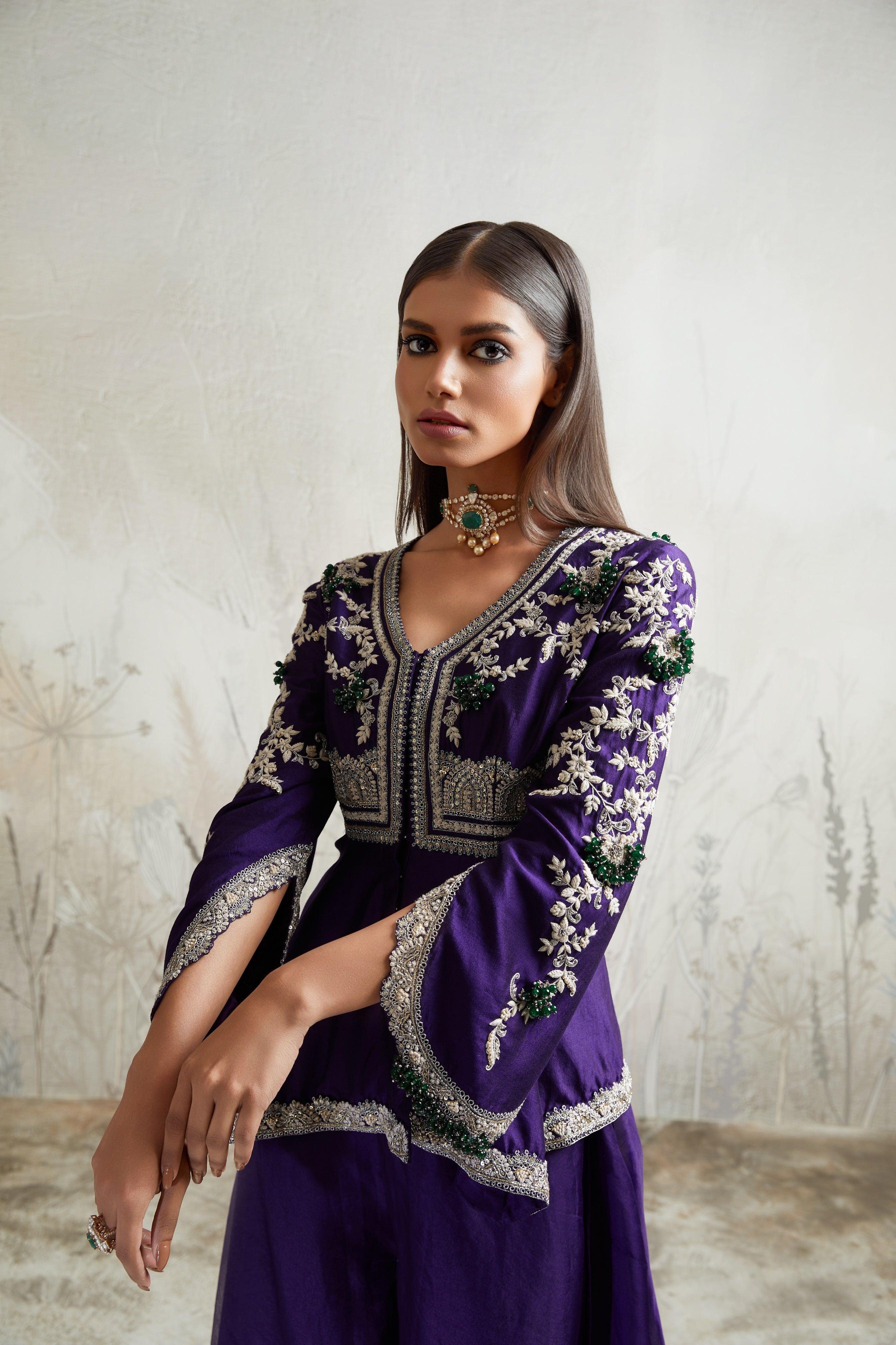 Dark Purple Peplum with Sharara Mokshaa
