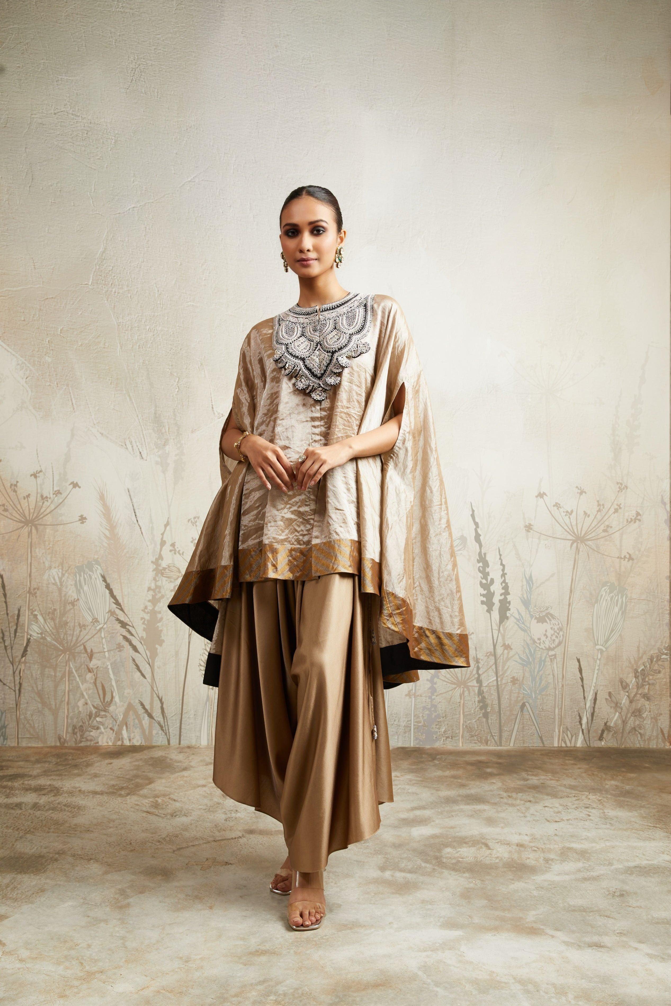 Champagne Umbrella Kaftan with Asymmetric Pants Mokshaa