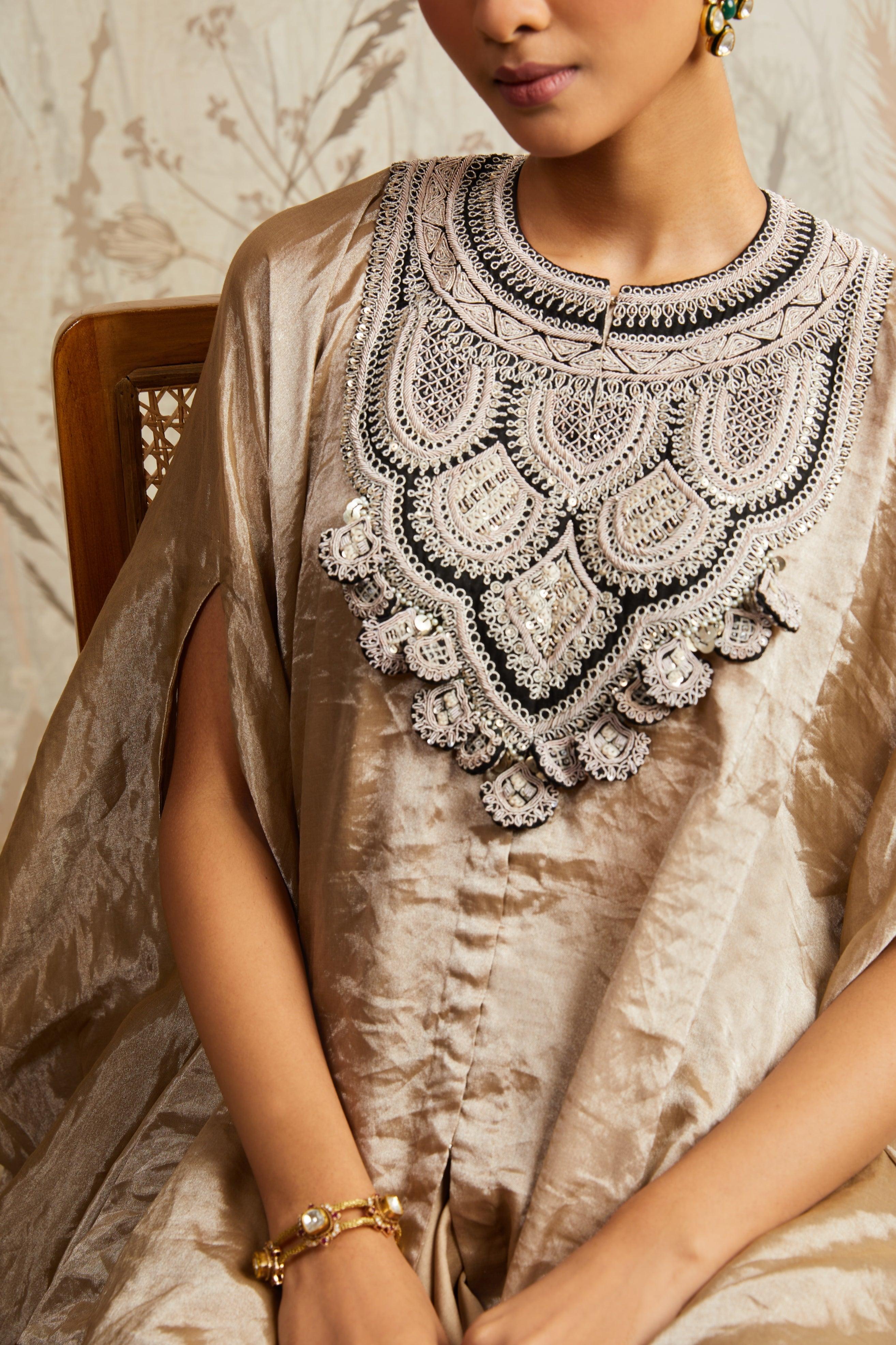 Champagne Umbrella Kaftan with Asymmetric Pants Mokshaa