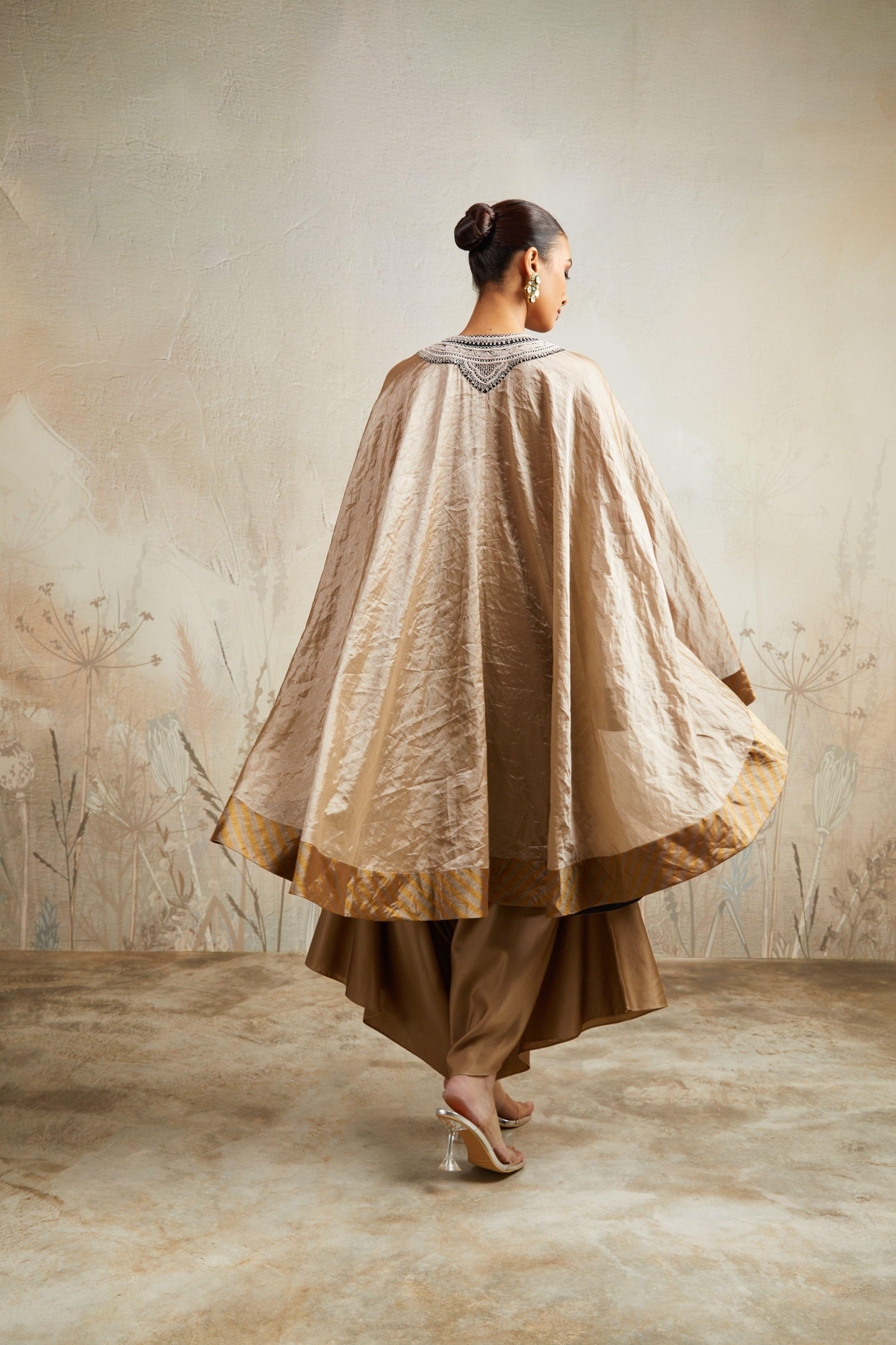 Champagne Umbrella Kaftan with Asymmetric Pants Mokshaa