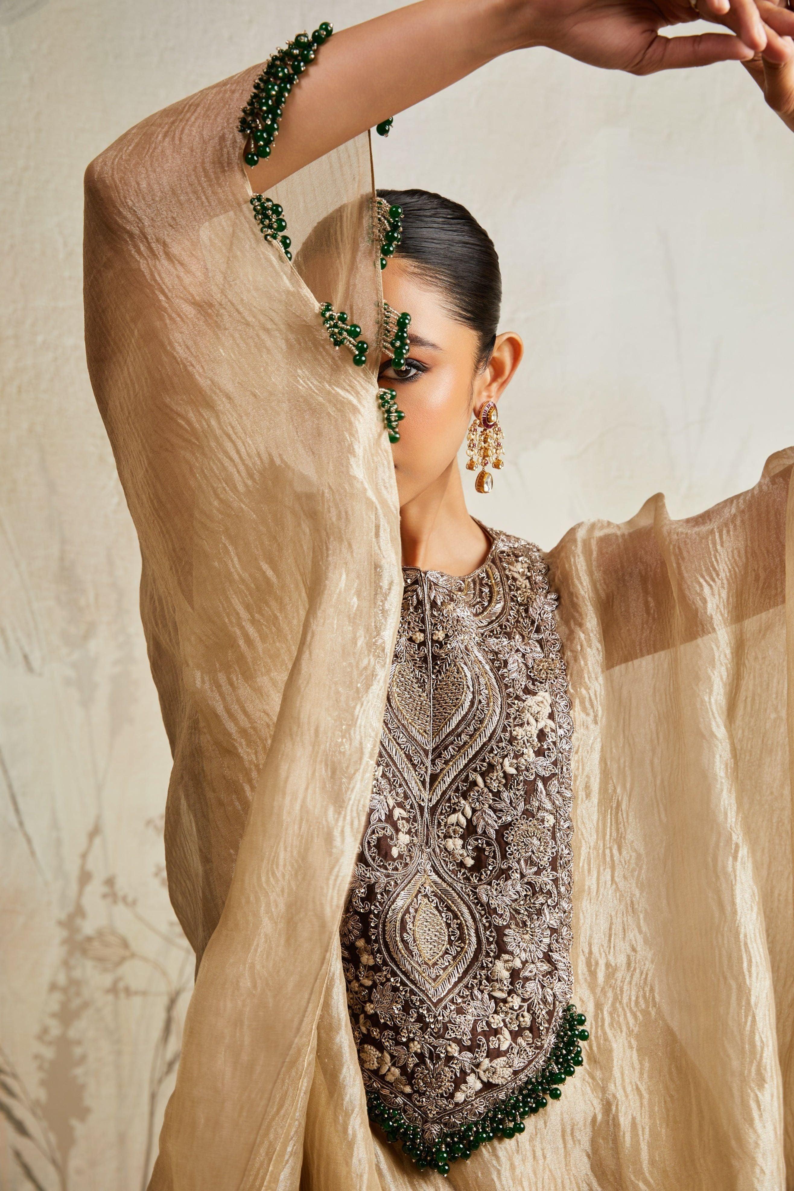Champagne Kaftan with Inner and Straight Pants Mokshaa