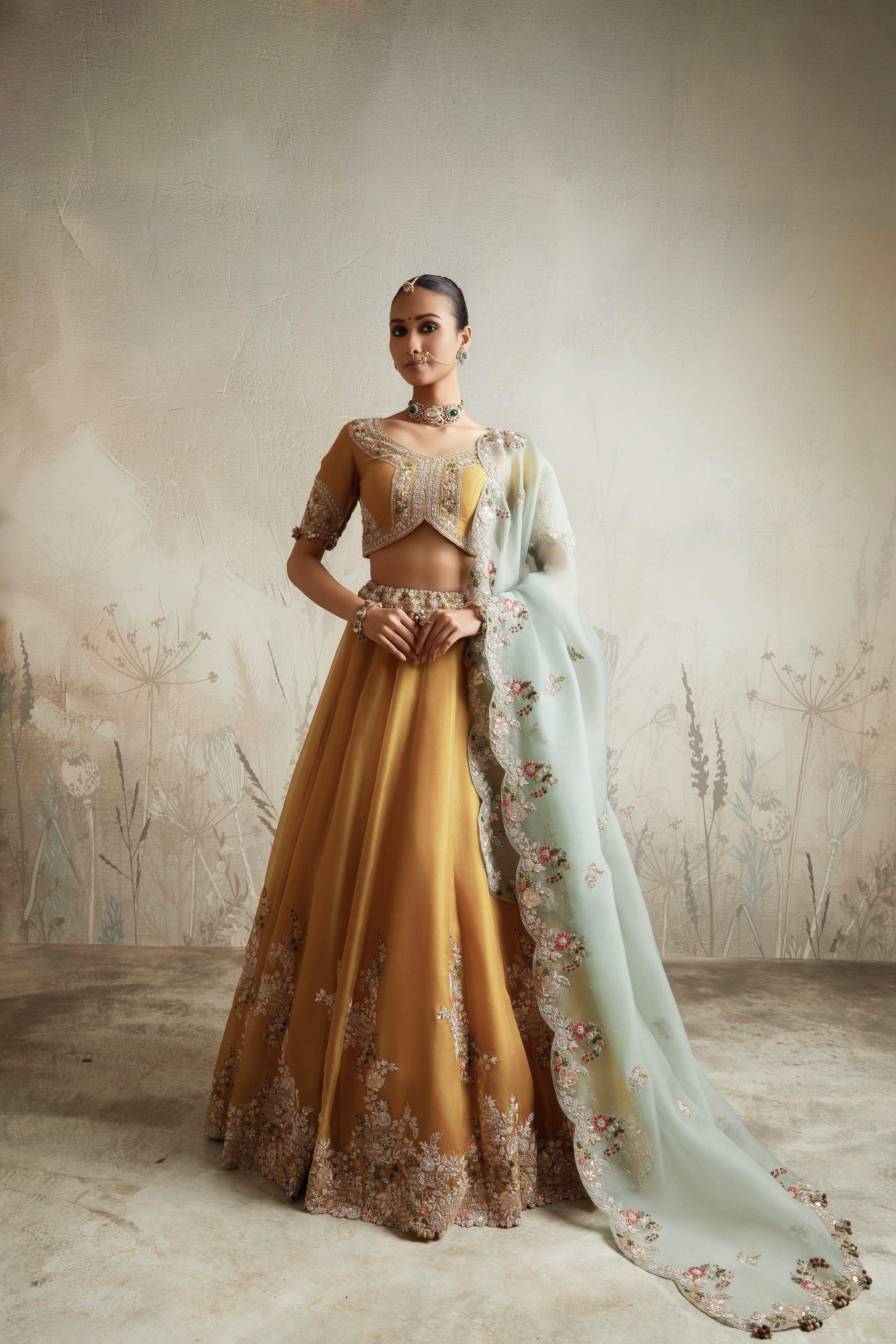 Mustard Embroidered Lehenga Set Mokshaa