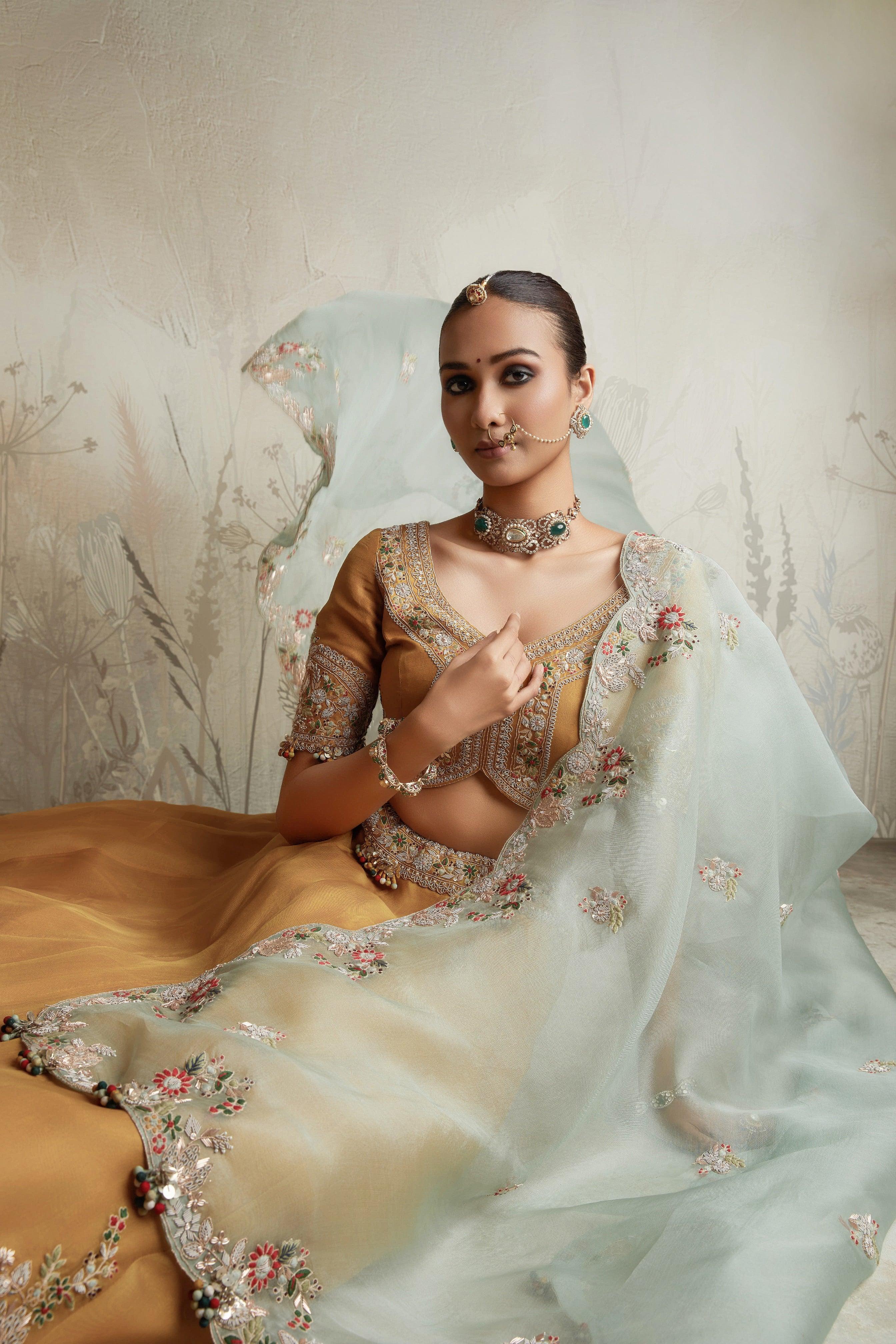 Mustard Embroidered Lehenga Set Mokshaa